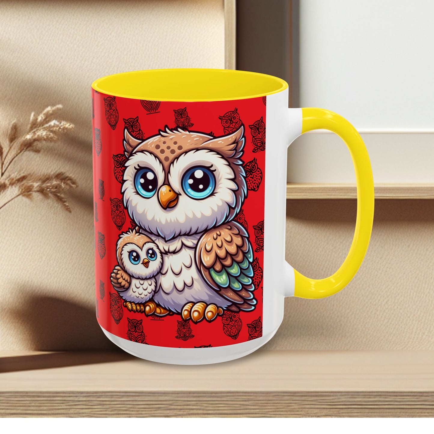Red Coffee Mug - Owl Family - Colorful Inspirational Owl Design