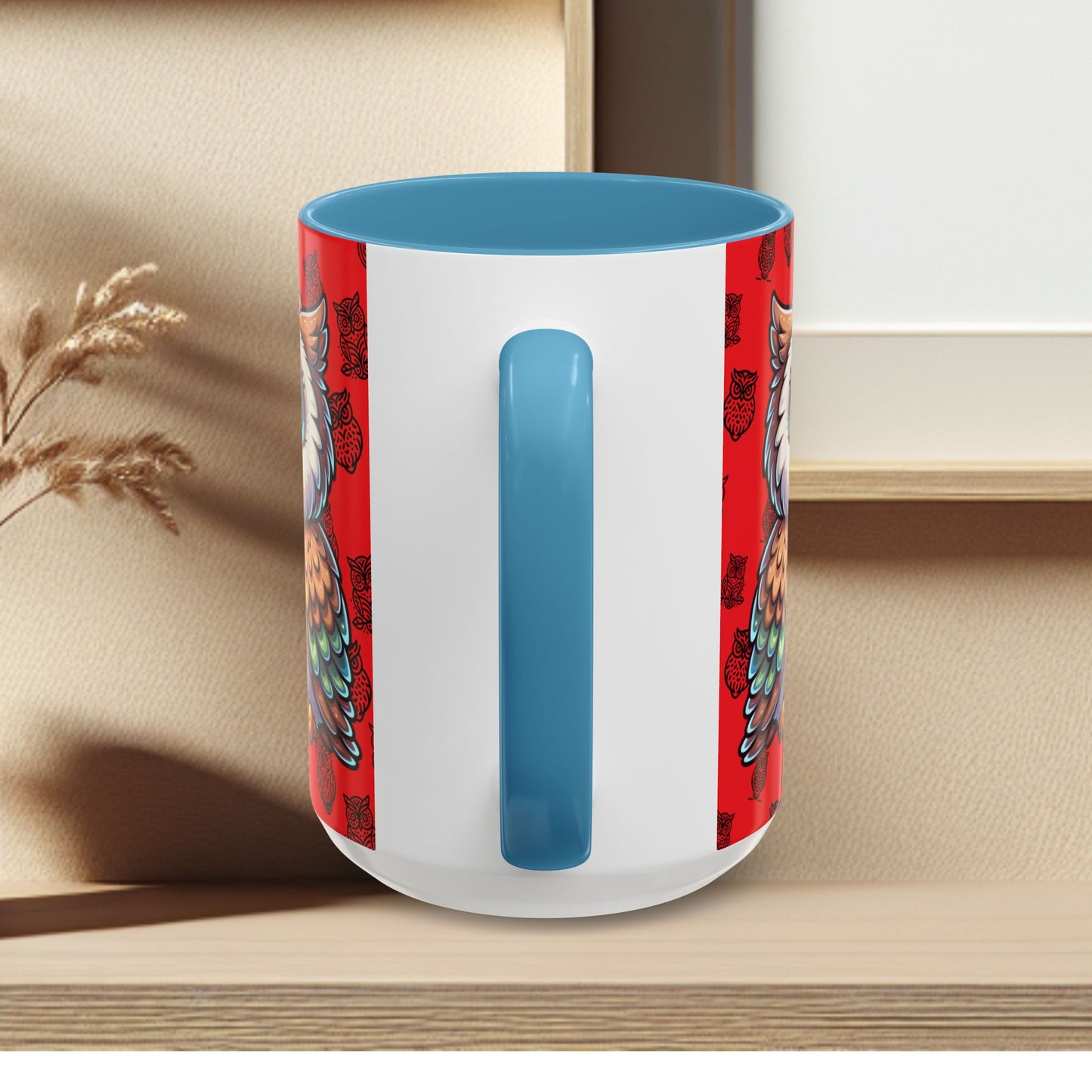 Red Coffee Mug - Owl Family - Colorful Inspirational Owl Design