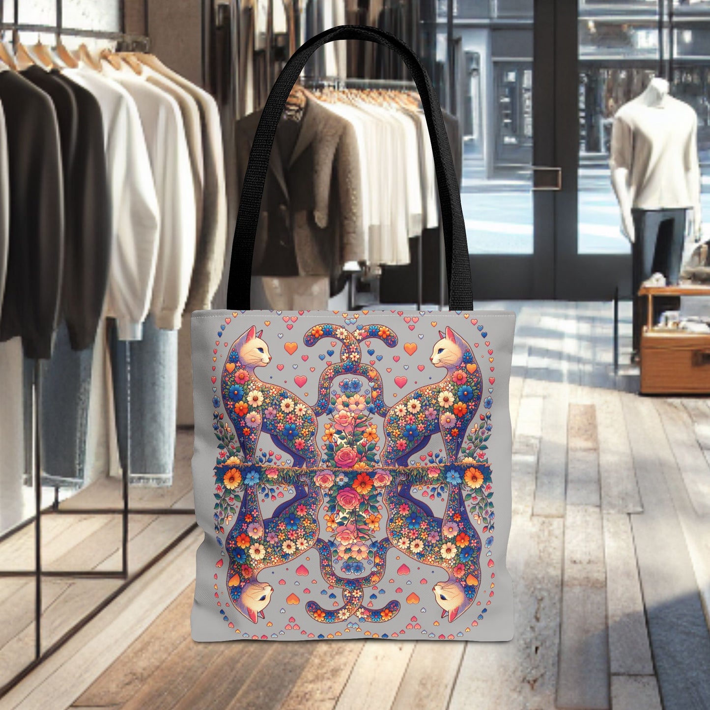 Mosaic Loving Cat Light Gray Tote Bag (AOP)