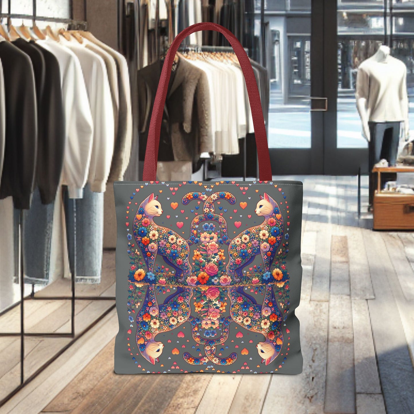 Mosaic Loving Cat Dark Gray Tote Bag (AOP)