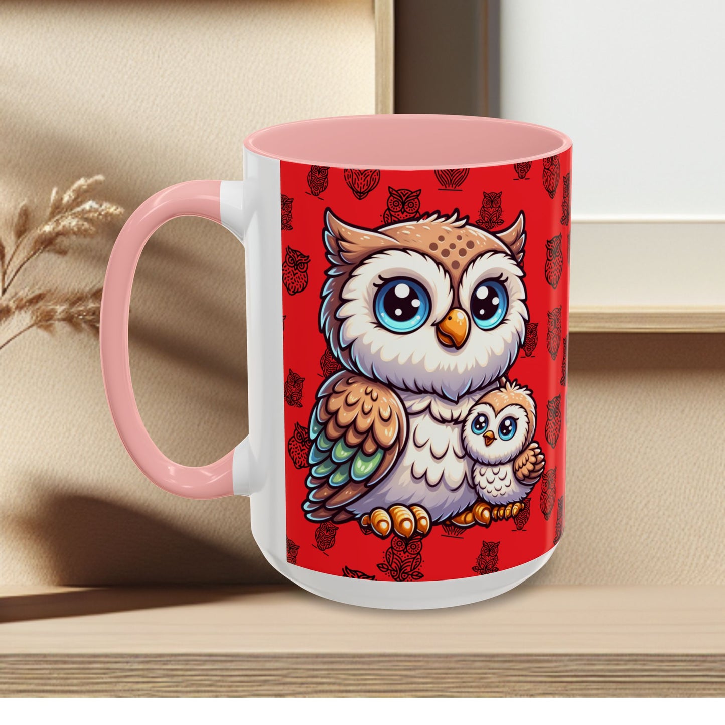 Red Coffee Mug - Owl Family - Colorful Inspirational Owl Design