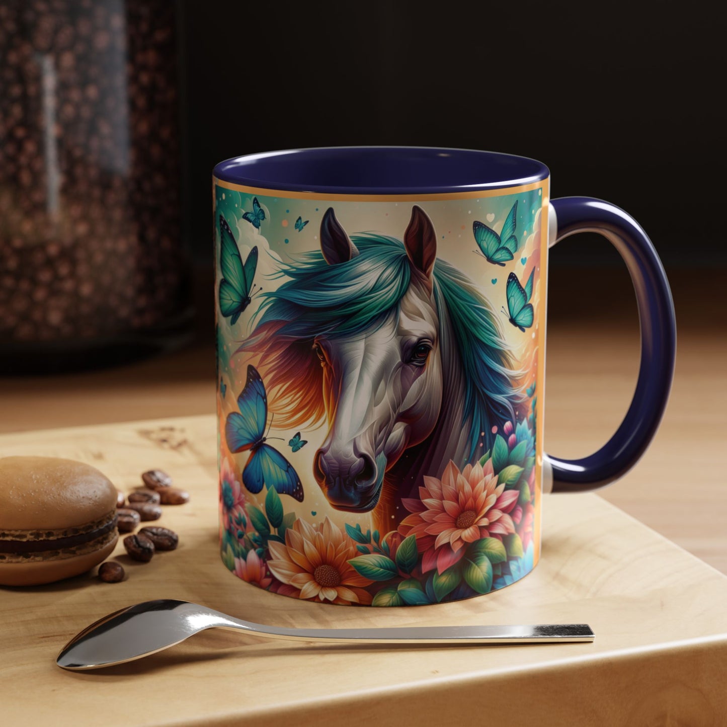 Coffee Mug Horses, Flowers, and Butterflies Mug
