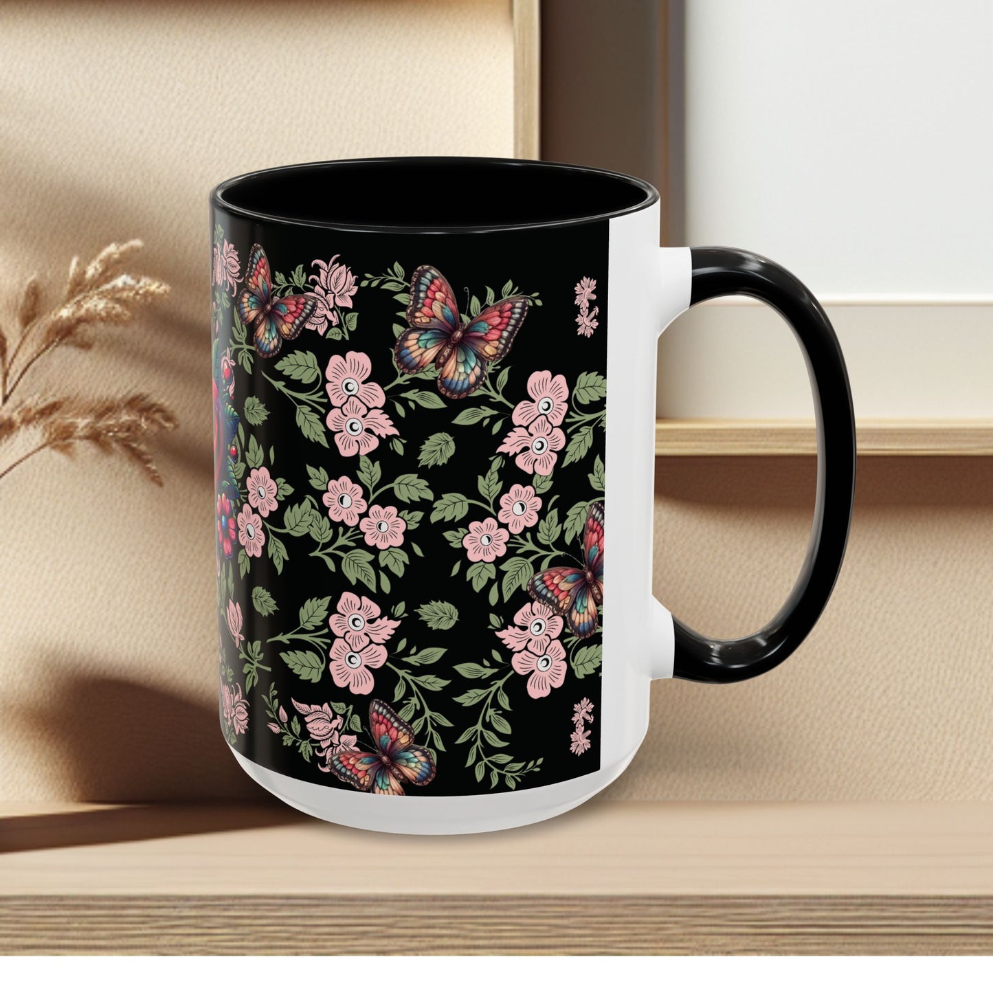 Floral Coffee Mug Black