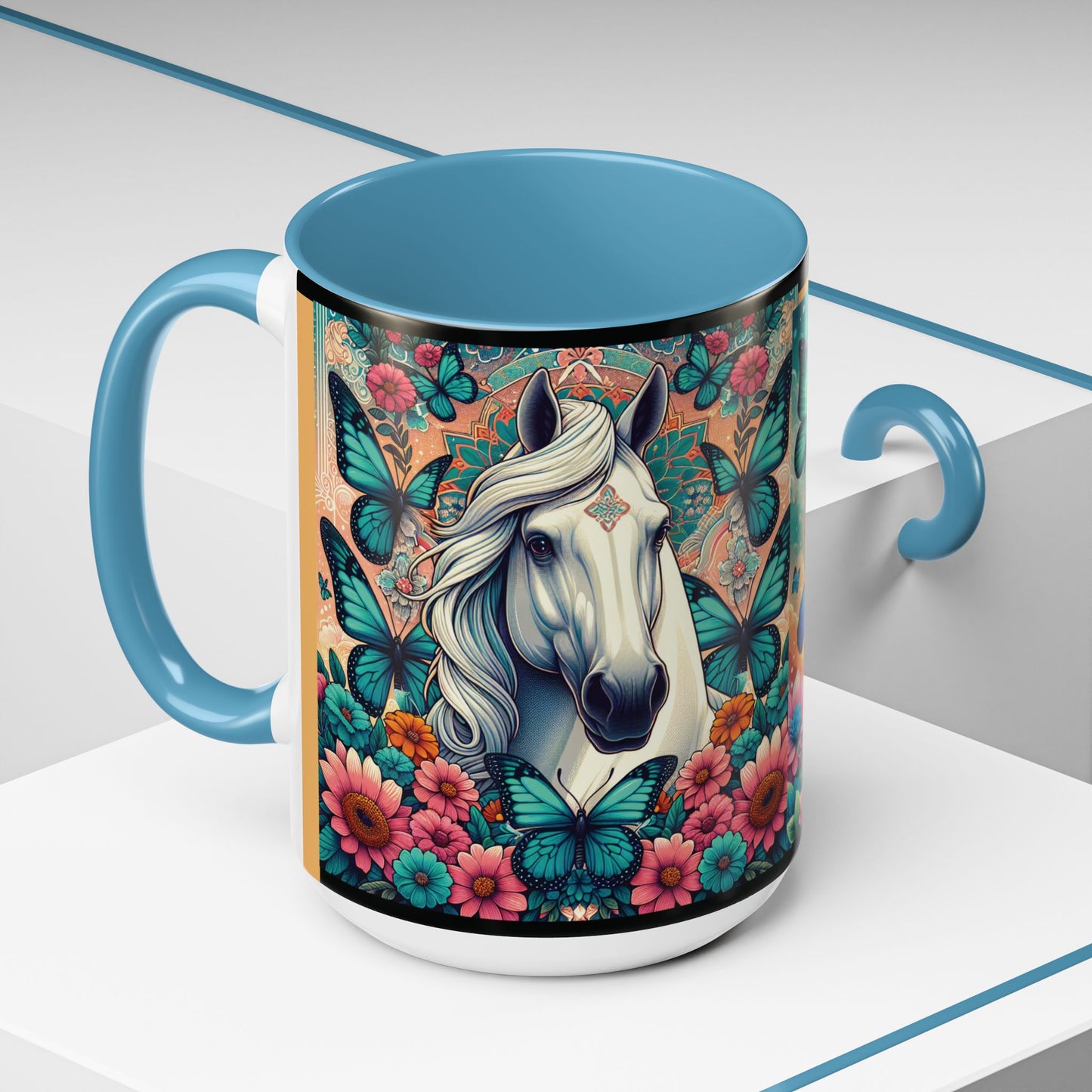 Coffee Mug Horses, Flowers, and Butterflies Mug