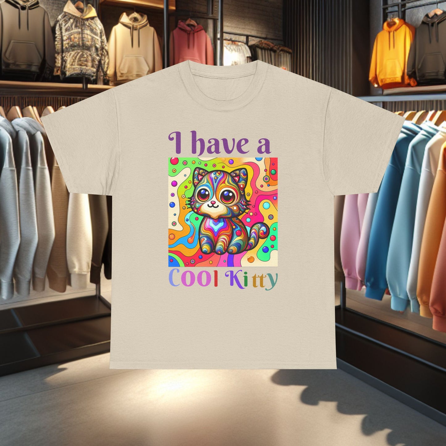 Cool Kitty Heavy Cotton Tee | Cat Lover Gift | Colorful Fun Shirt | Cute Animal Apparel | Perfect for Birthdays & Pet Lovers