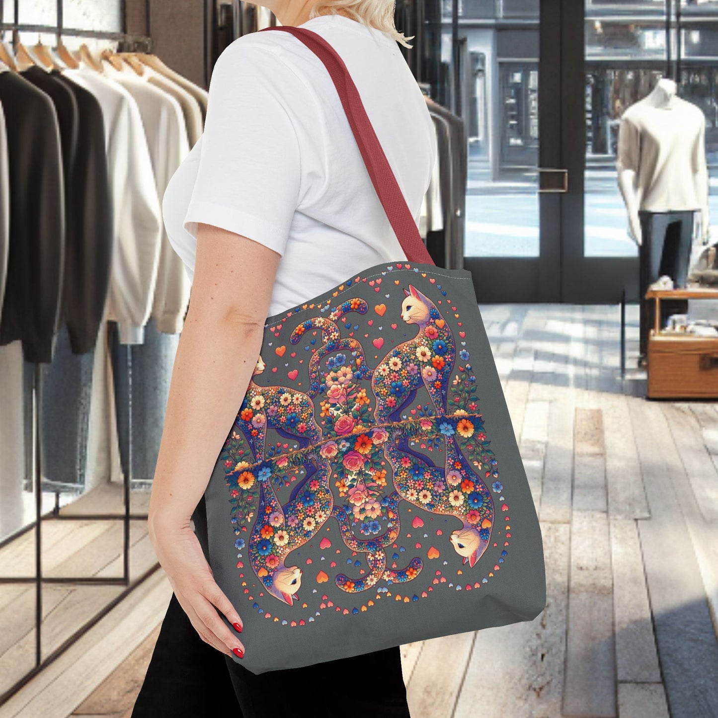 Mosaic Loving Cat Dark Gray Tote Bag (AOP)