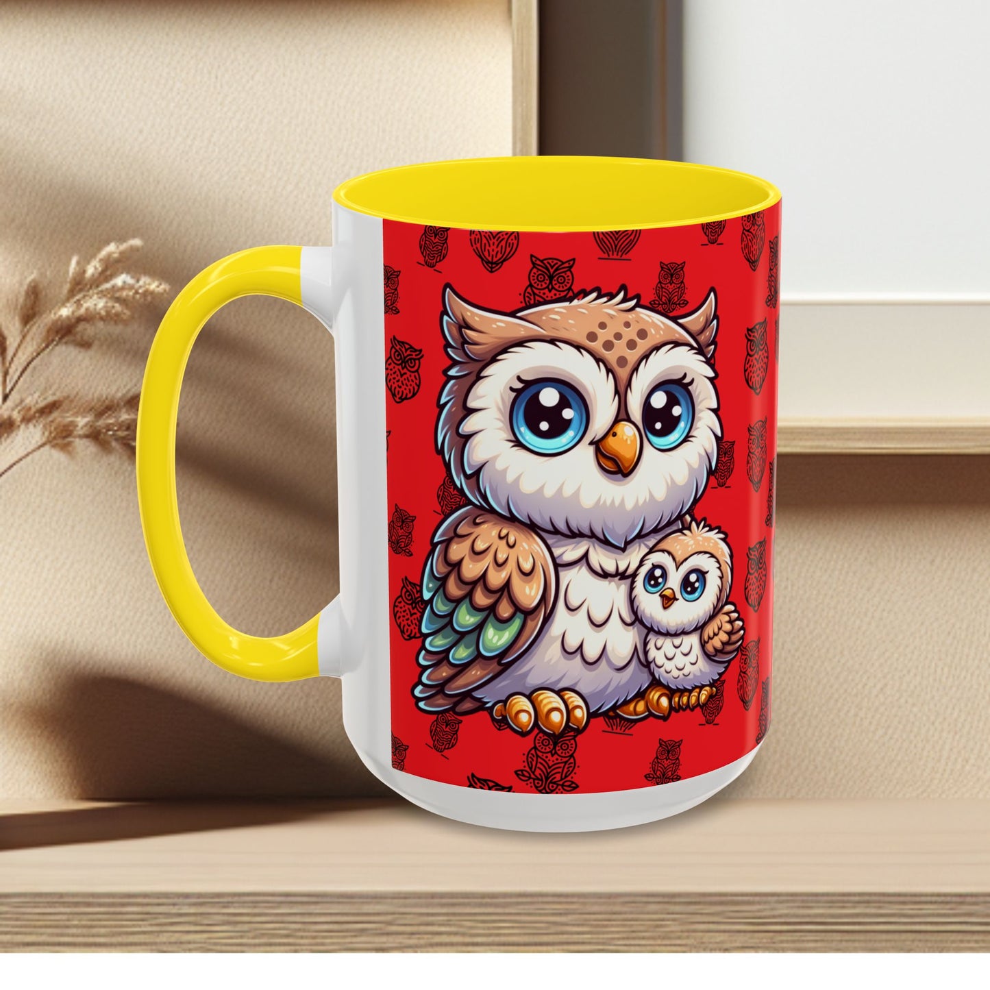 Red Coffee Mug - Owl Family - Colorful Inspirational Owl Design