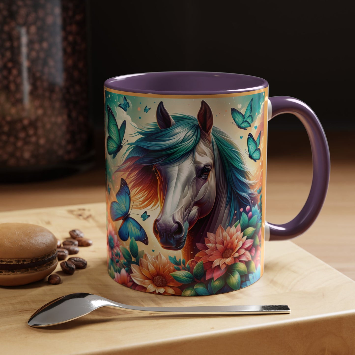 Coffee Mug Horses, Flowers, and Butterflies Mug