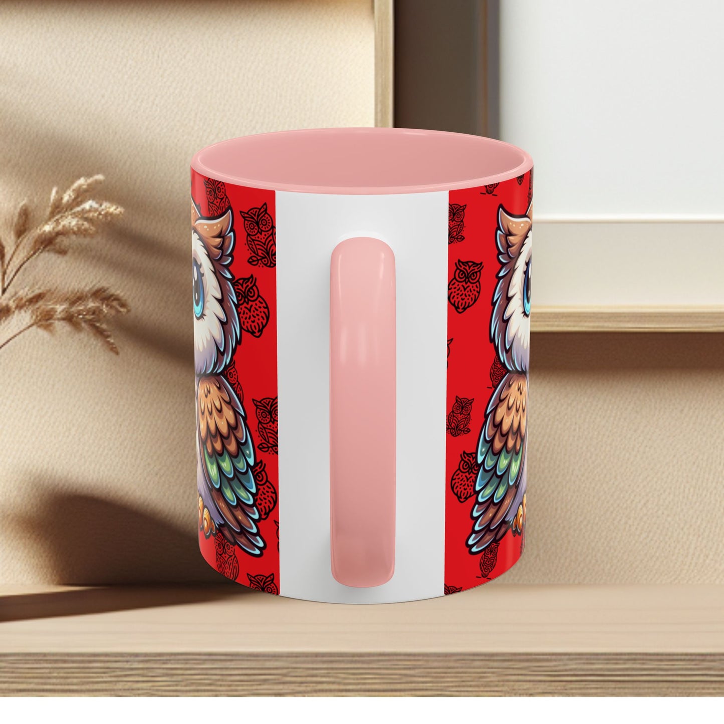 Red Coffee Mug - Owl Family - Colorful Inspirational Owl Design