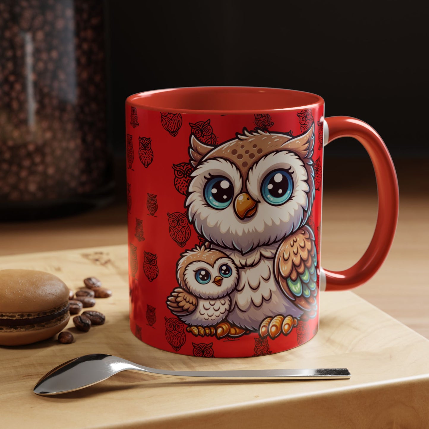 Red Coffee Mug - Owl Family - Colorful Inspirational Owl Design