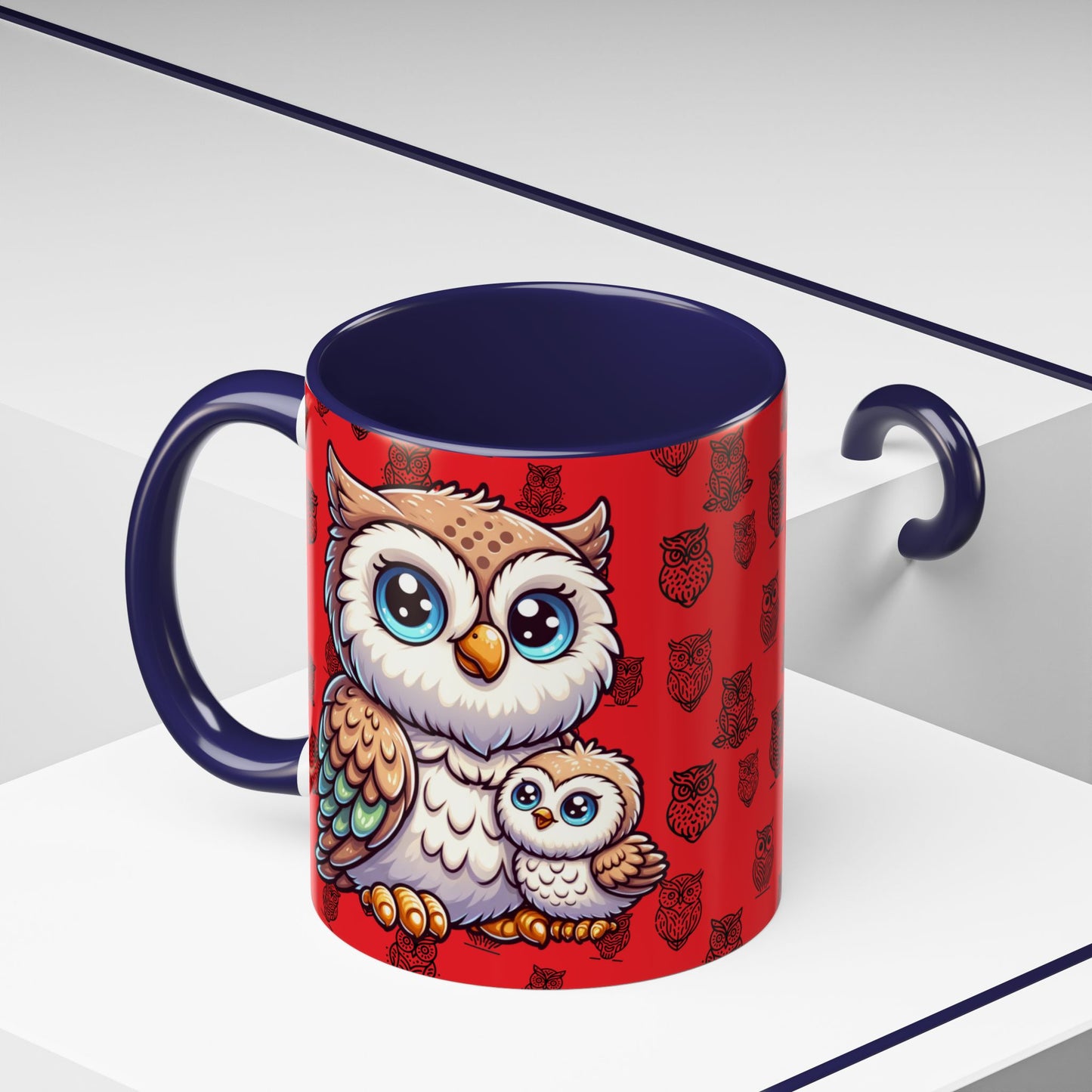 Red Coffee Mug - Owl Family - Colorful Inspirational Owl Design