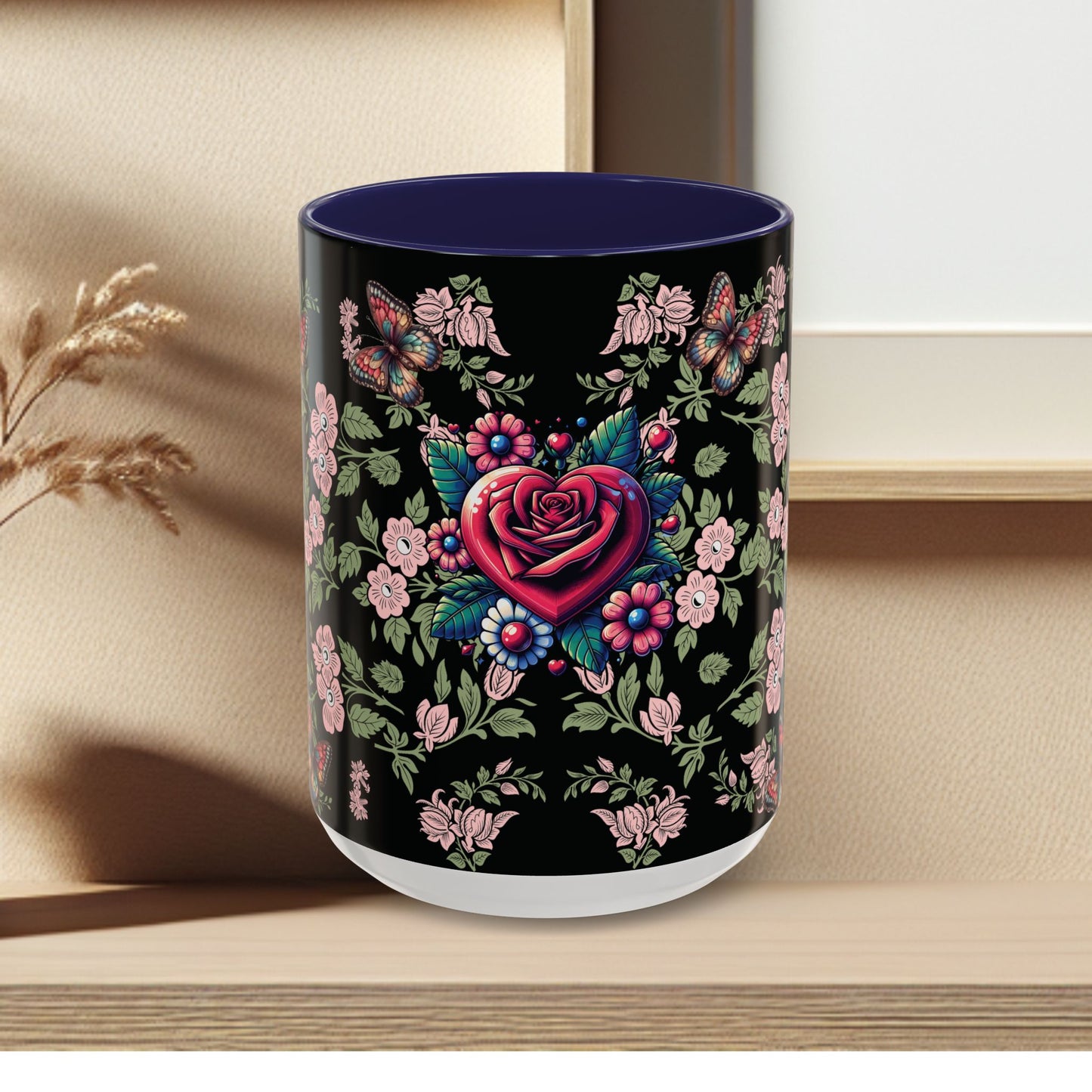 Floral Coffee Mug Black