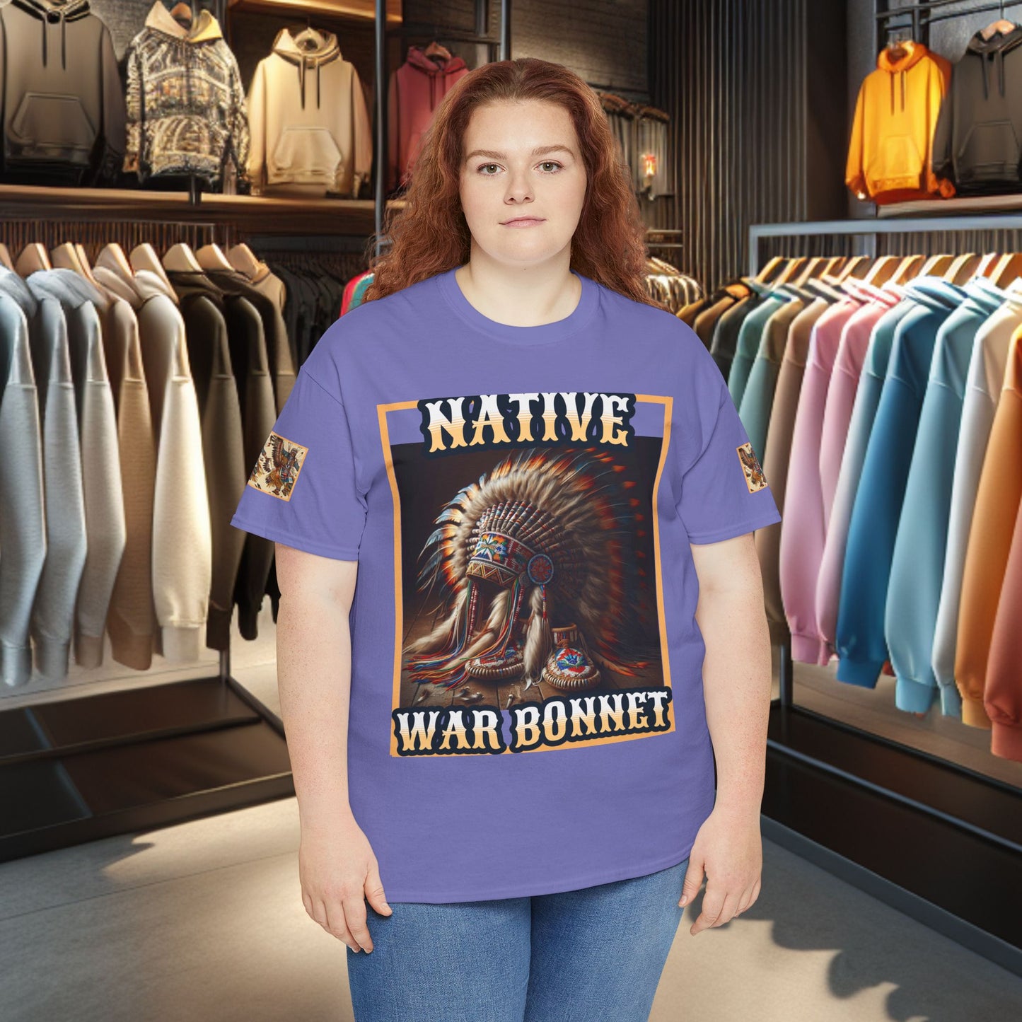 Unisex Cotton Tee - Native War Bonnet -Heavy Cotton Tee-