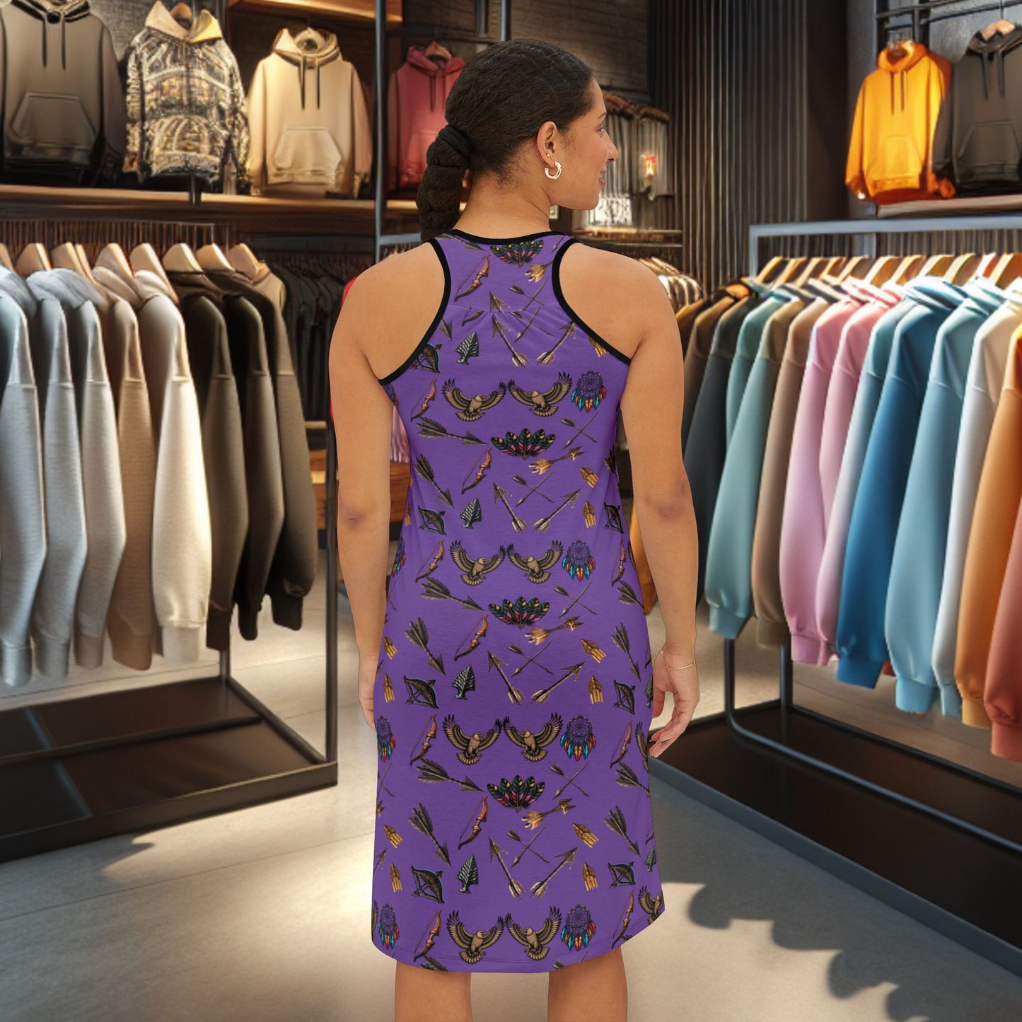 Native Hunting Print Racerback Dress Purple