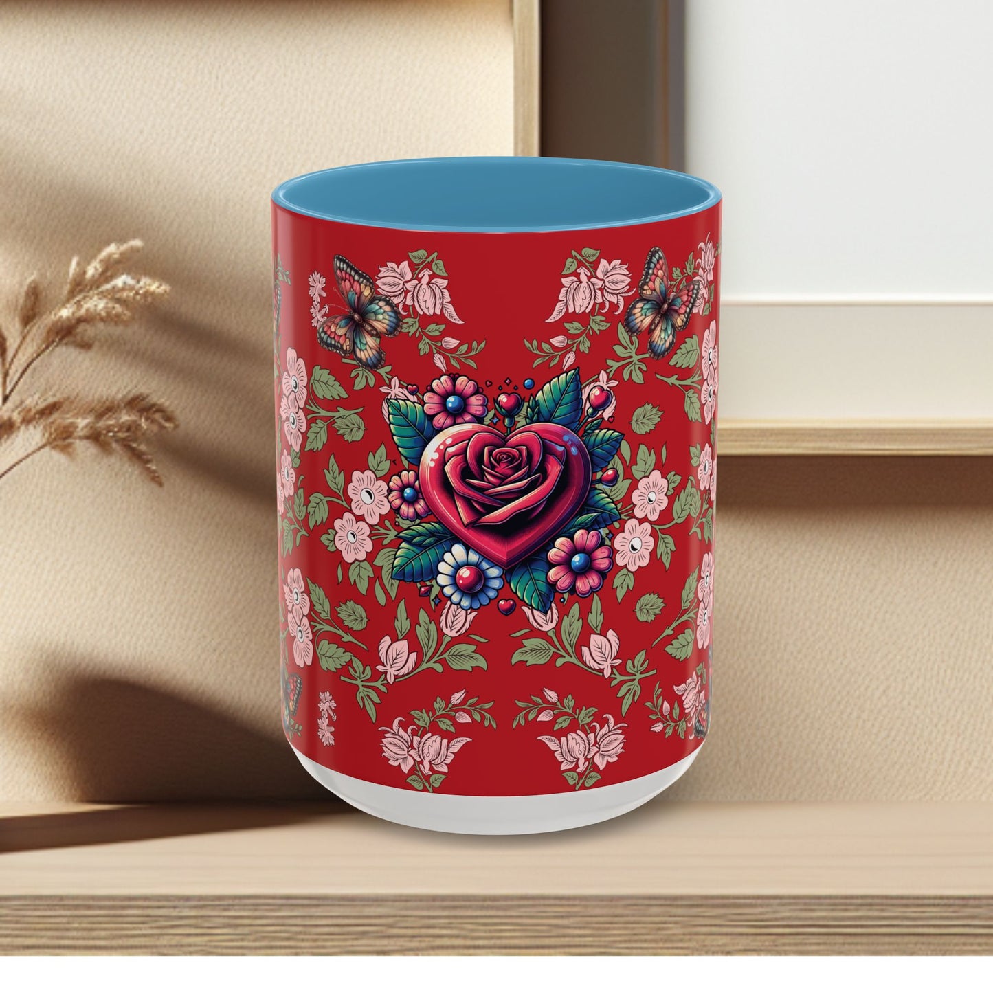 Floral Coffee Mug Red