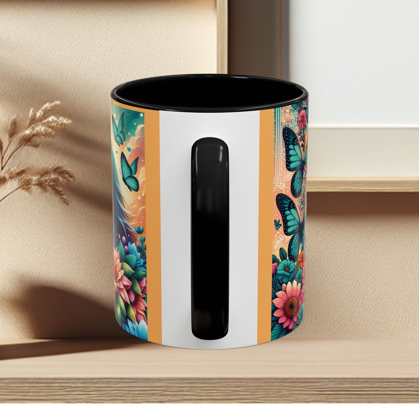 Coffee Mug Horses, Flowers, and Butterflies Mug