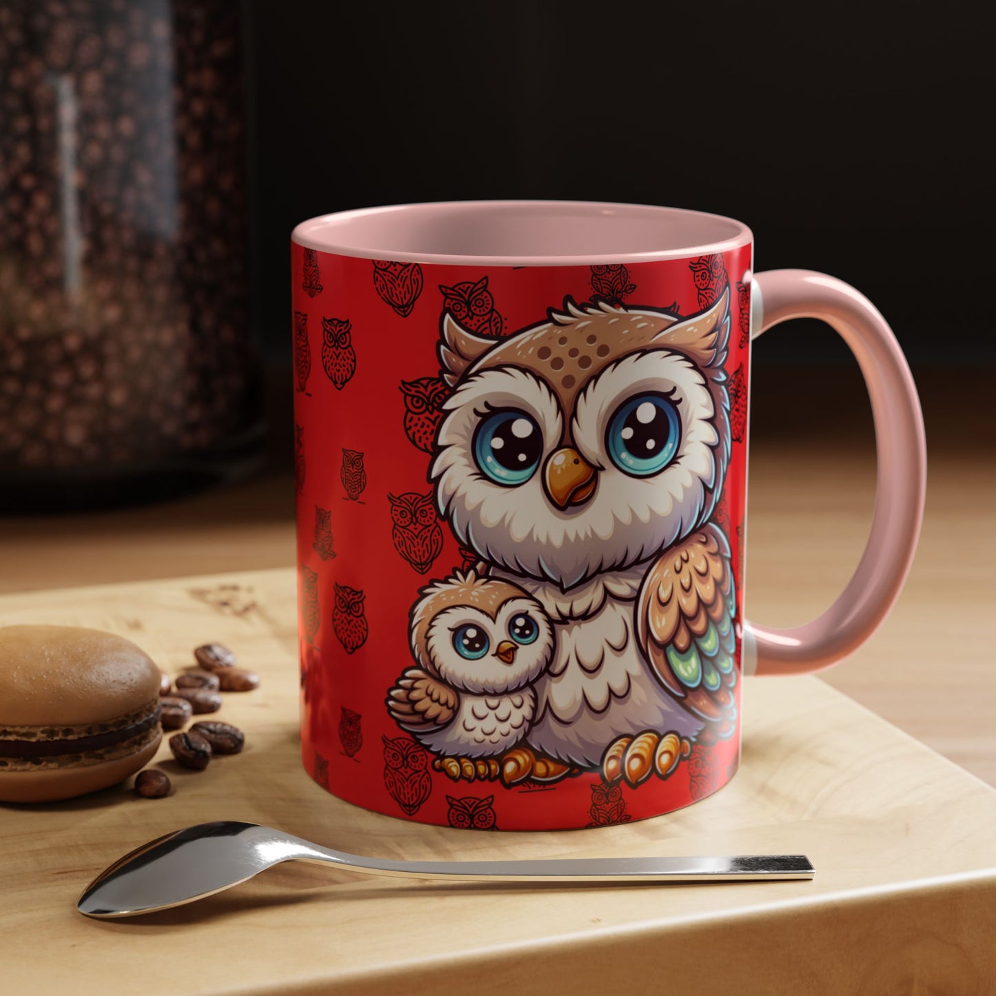 Red Coffee Mug - Owl Family - Colorful Inspirational Owl Design