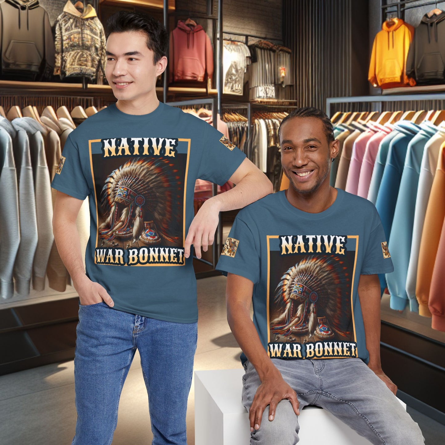 Unisex Cotton Tee - Native War Bonnet -Heavy Cotton Tee-