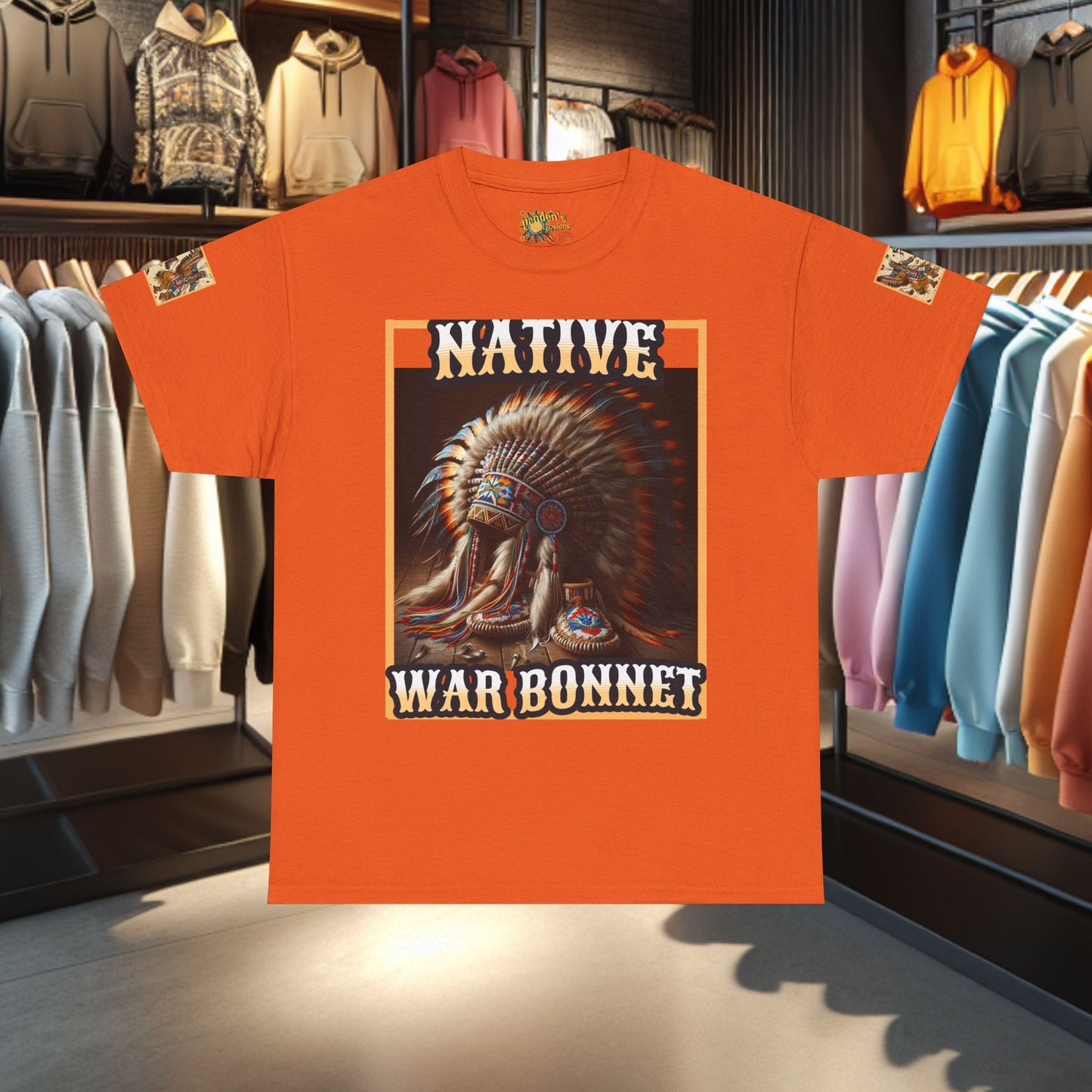 Unisex Cotton Tee - Native War Bonnet -Heavy Cotton Tee-