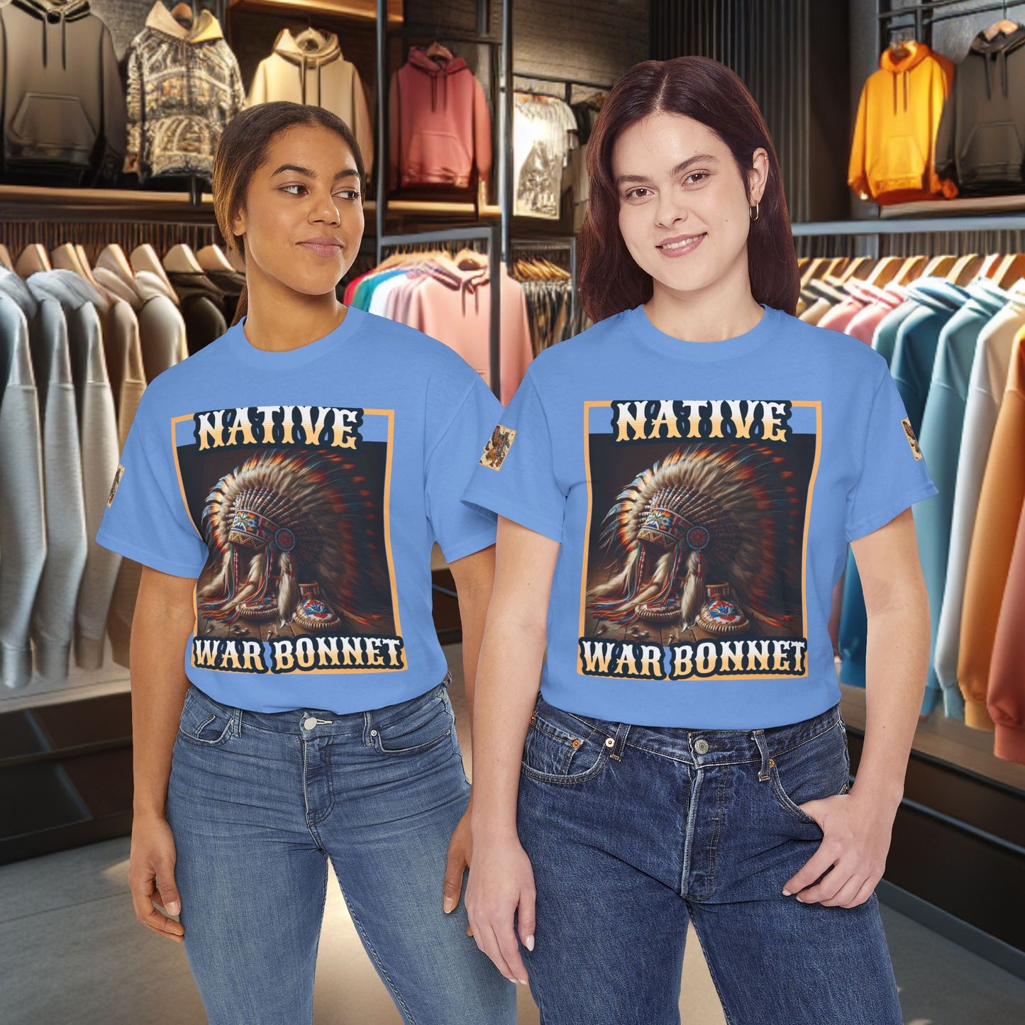 Unisex Cotton Tee - Native War Bonnet -Heavy Cotton Tee-