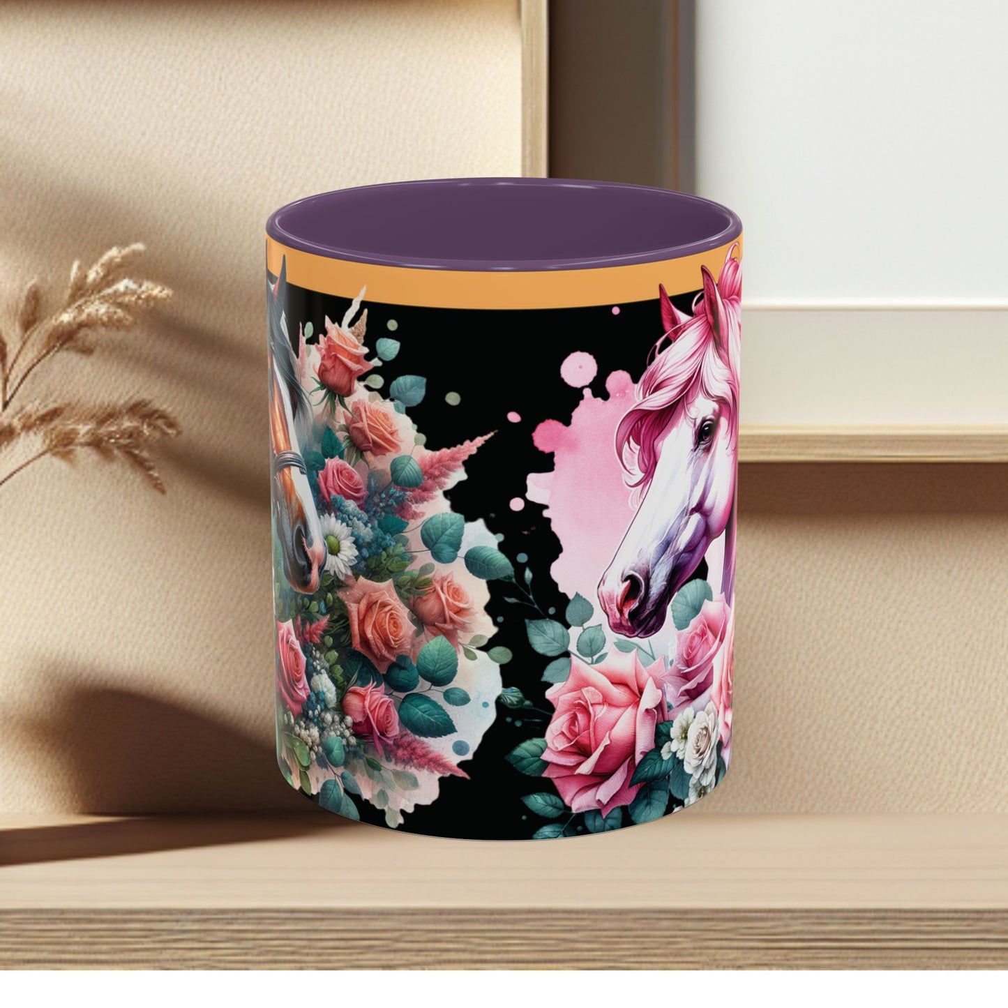 Coffee Mug Horses in Flowers 11oz 15oz