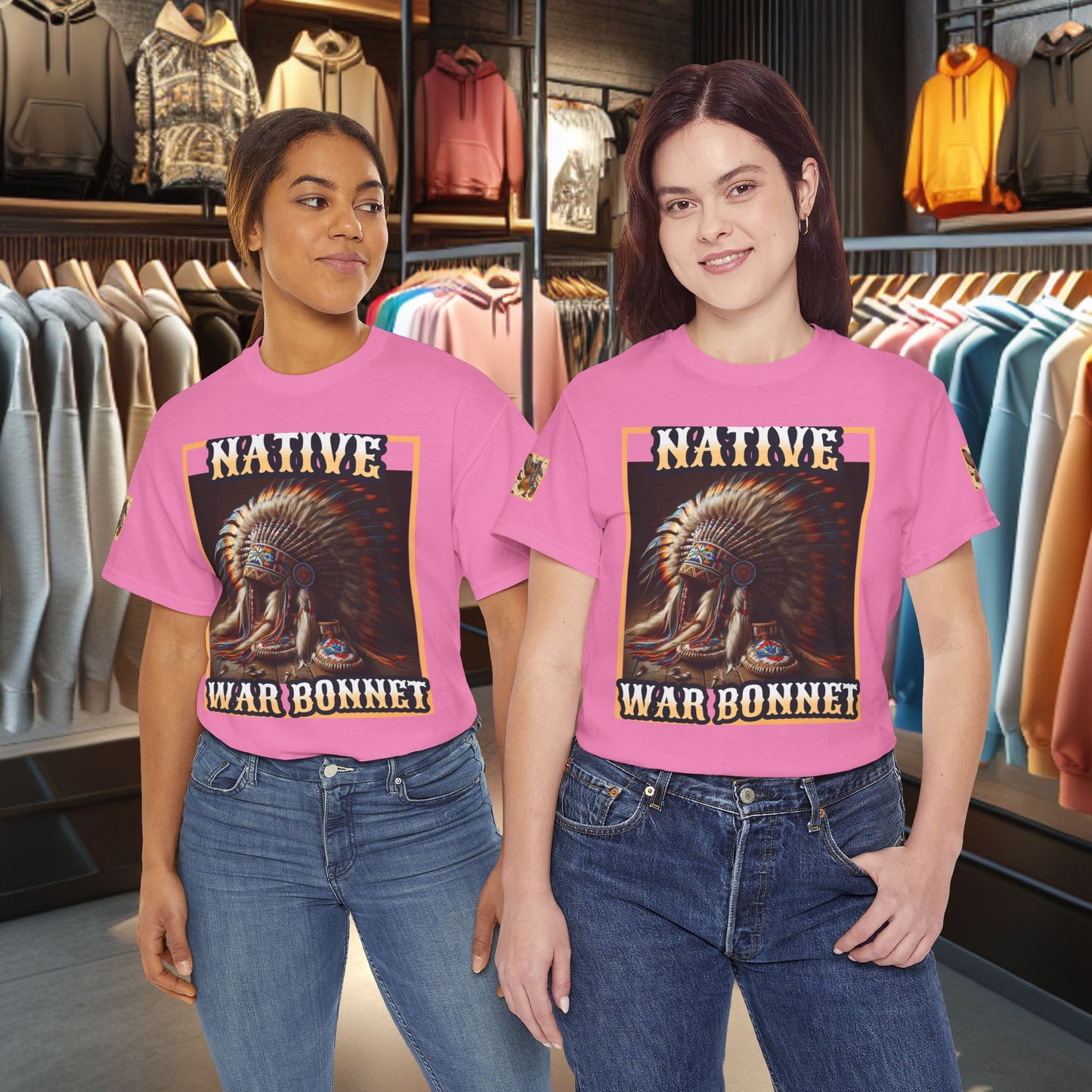 Unisex Cotton Tee - Native War Bonnet -Heavy Cotton Tee-