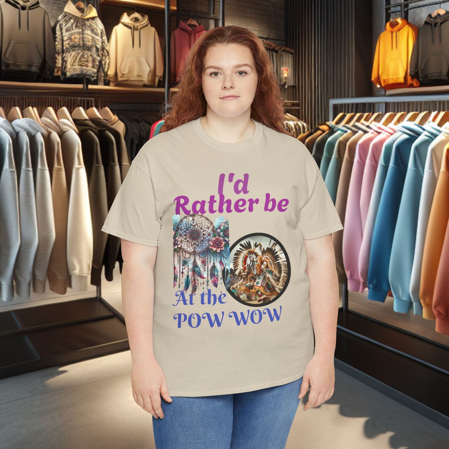 I'd Rather be at the POW-WOW- Heavy Cotton Tee