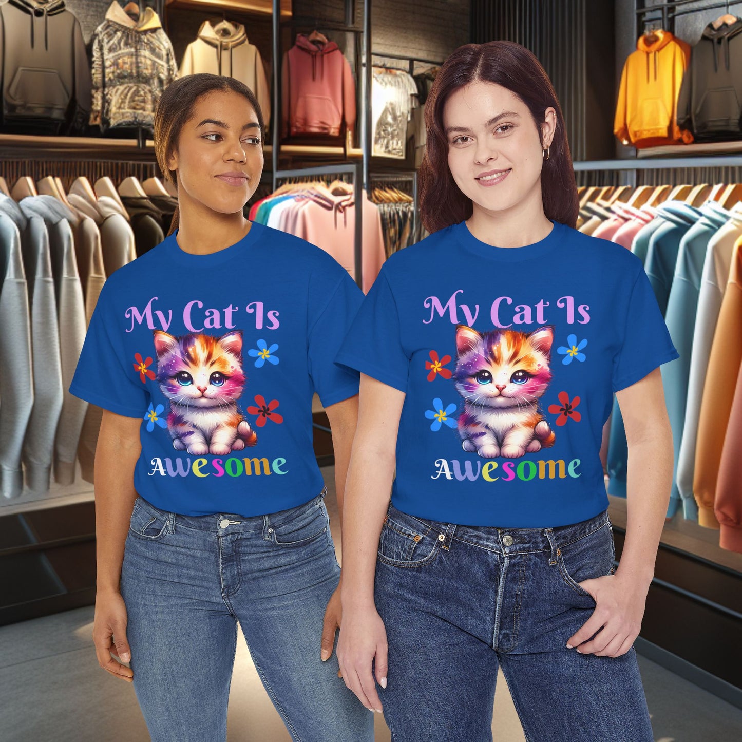 Awesome Cat Heavy Cotton Tee | Cat Lover Gift | Colorful Fun Shirt | Cute Animal Apparel | Perfect for Birthdays & Pet Lovers