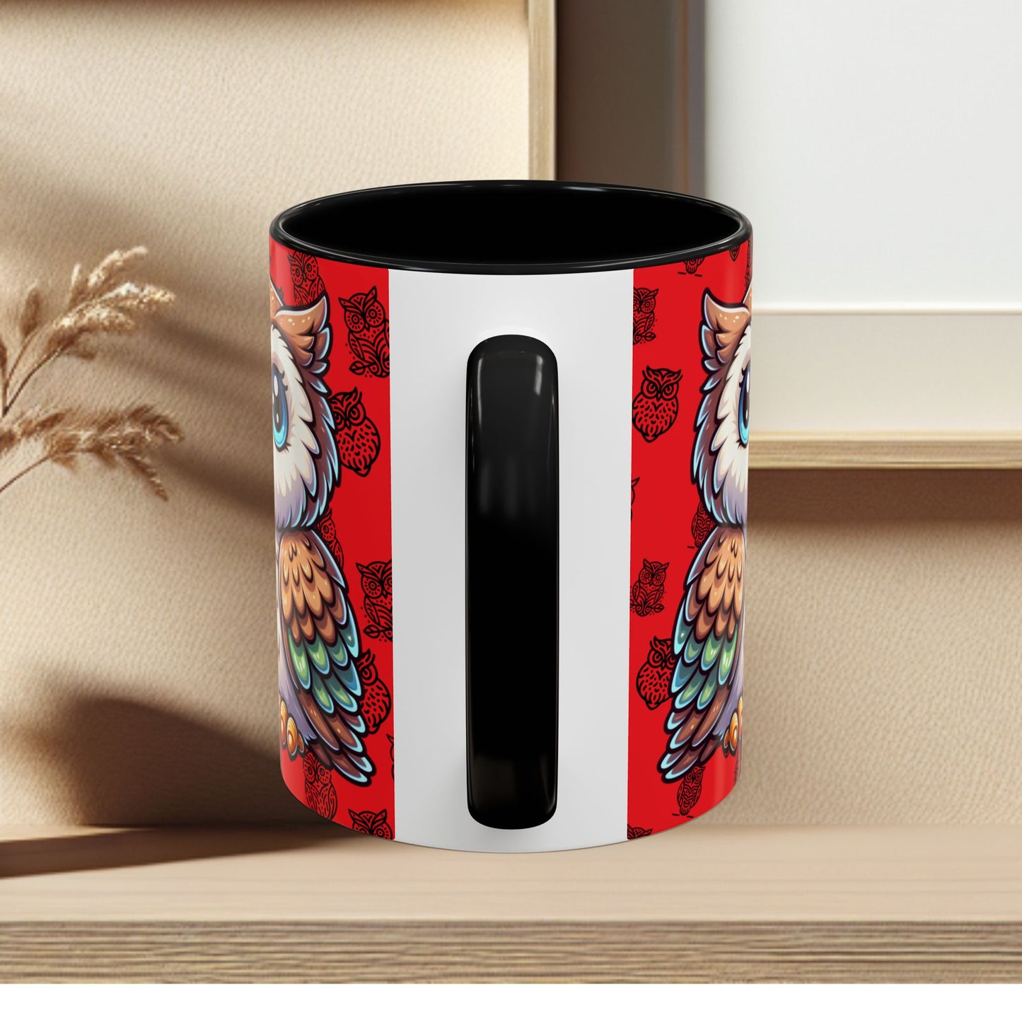 Red Coffee Mug - Owl Family - Colorful Inspirational Owl Design
