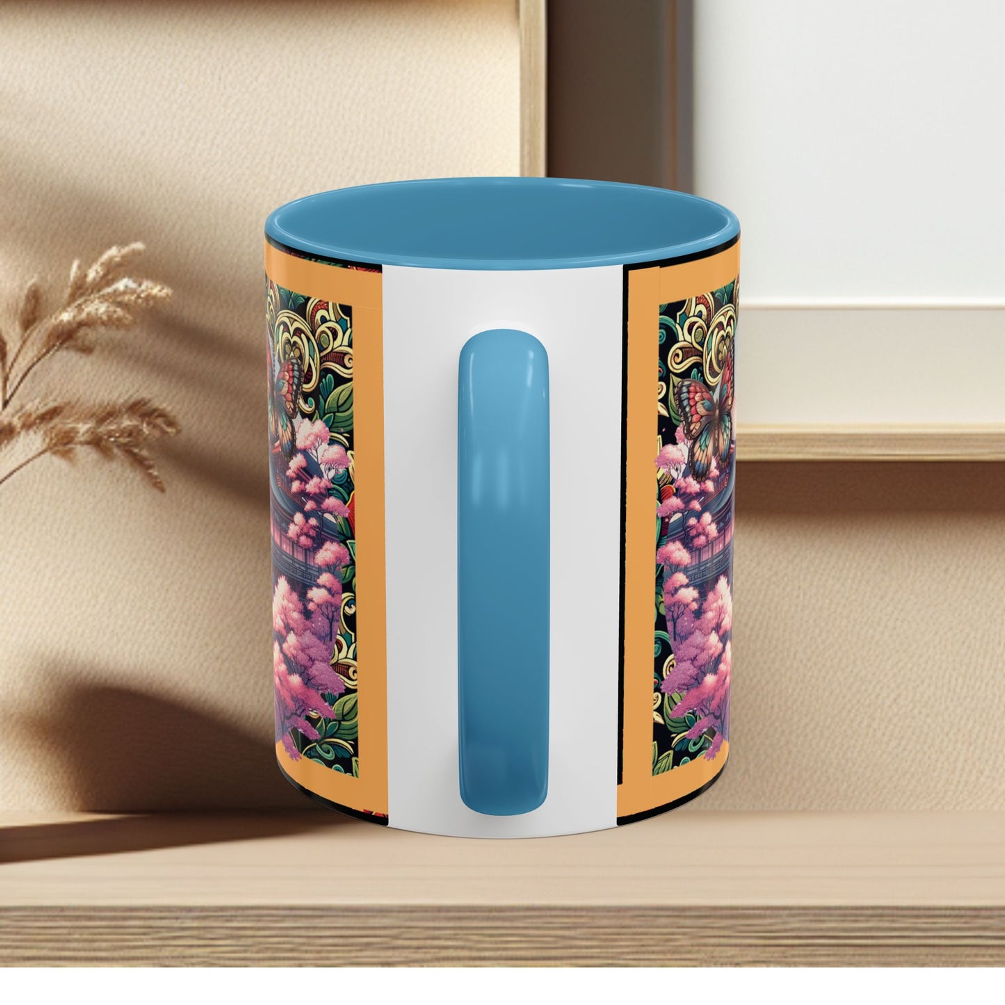 Mug - Sakura Butterfly Coffee Mug with Cherry Blossoms and a Rose