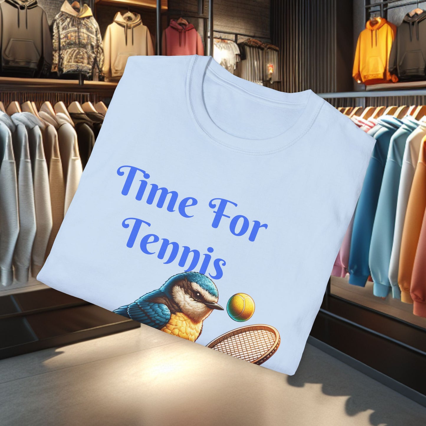 Blue Bird Playing Tennis Unisex T-Shirt - Time ForTennis