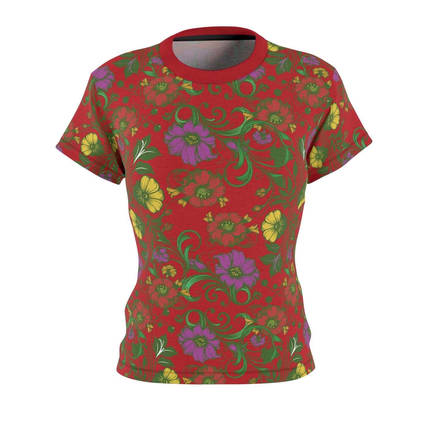Women's Tee -Red - Floral Print