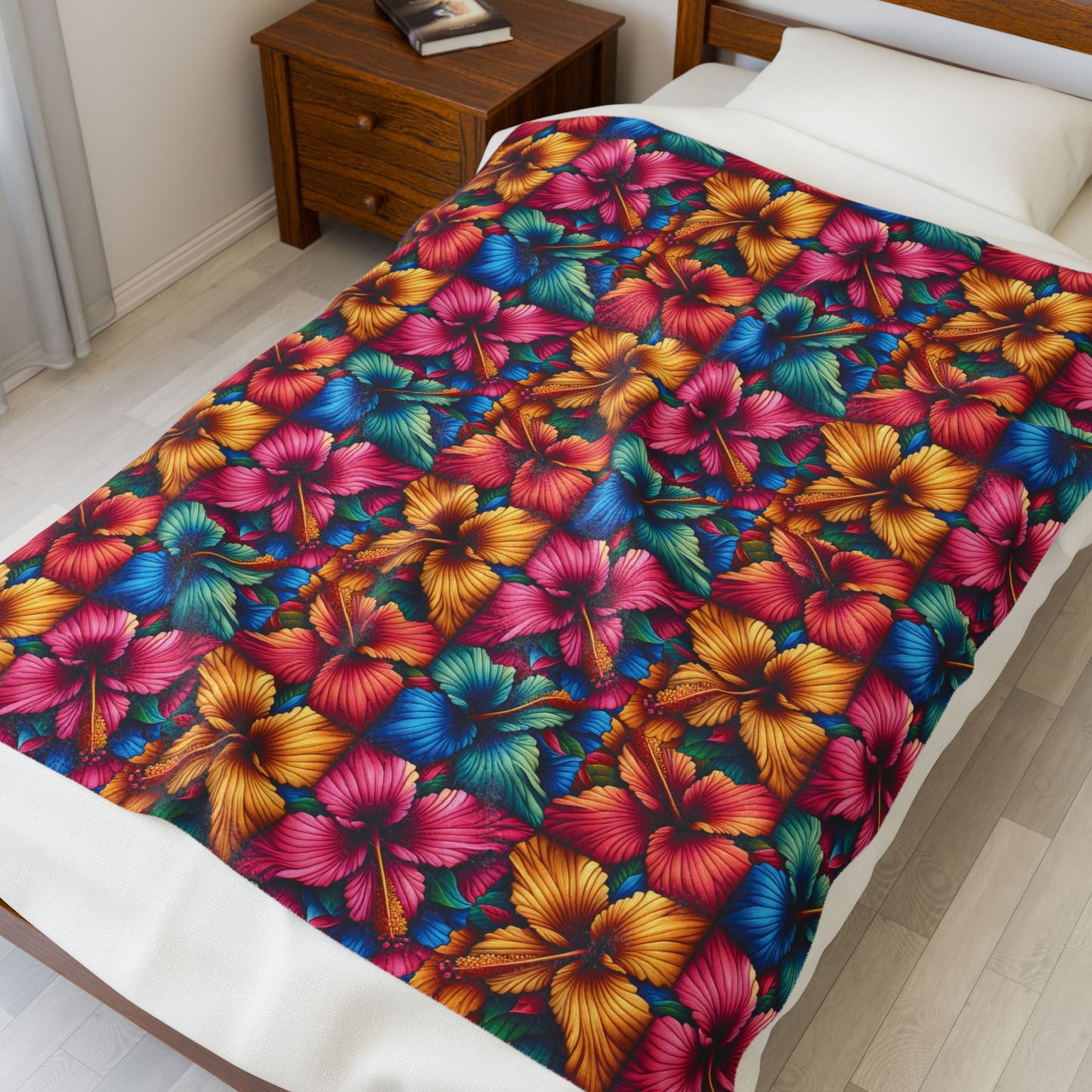 Large Colorful Floral Velveteen Blanket