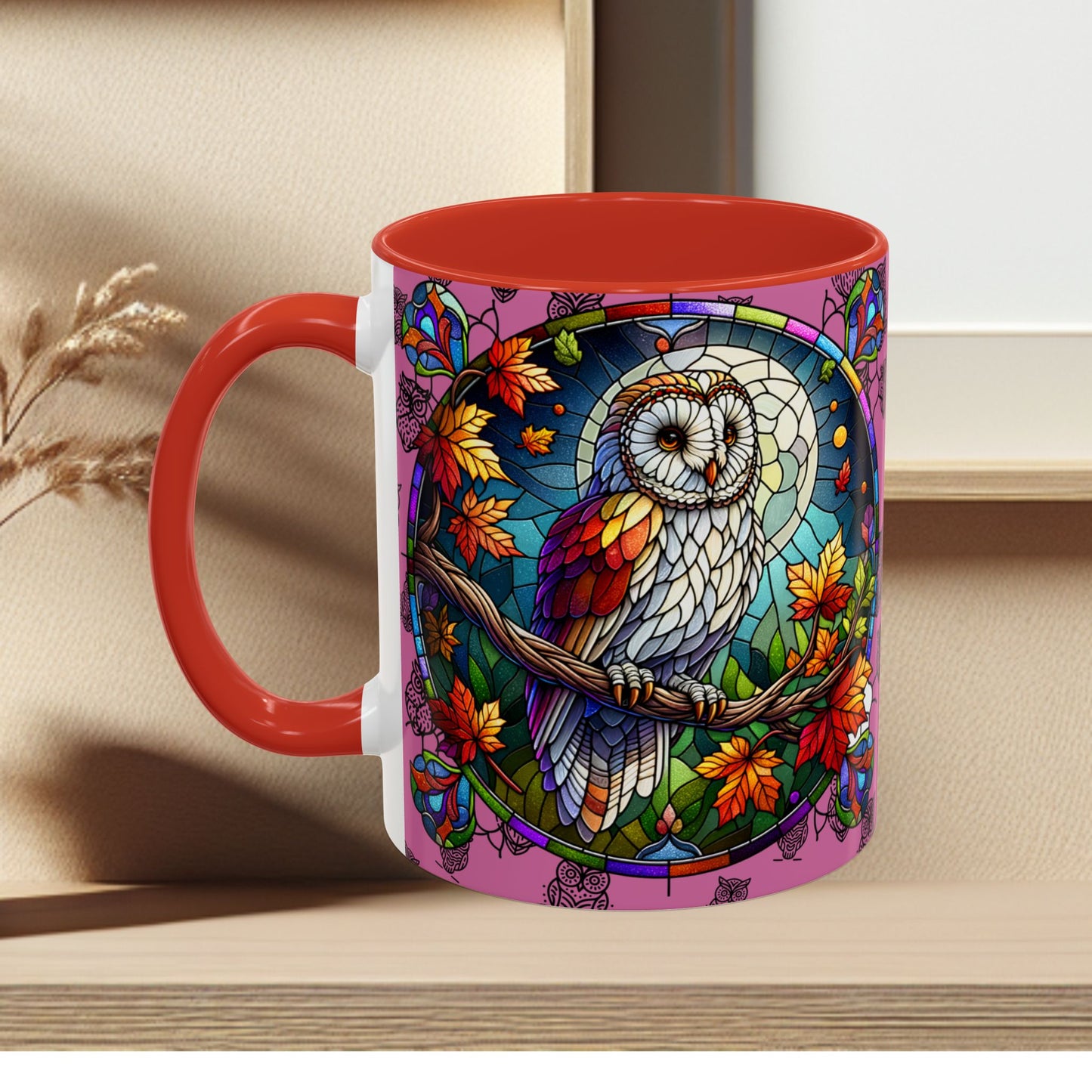 Coffee Mug -Colorful Stain Glass Owl Design