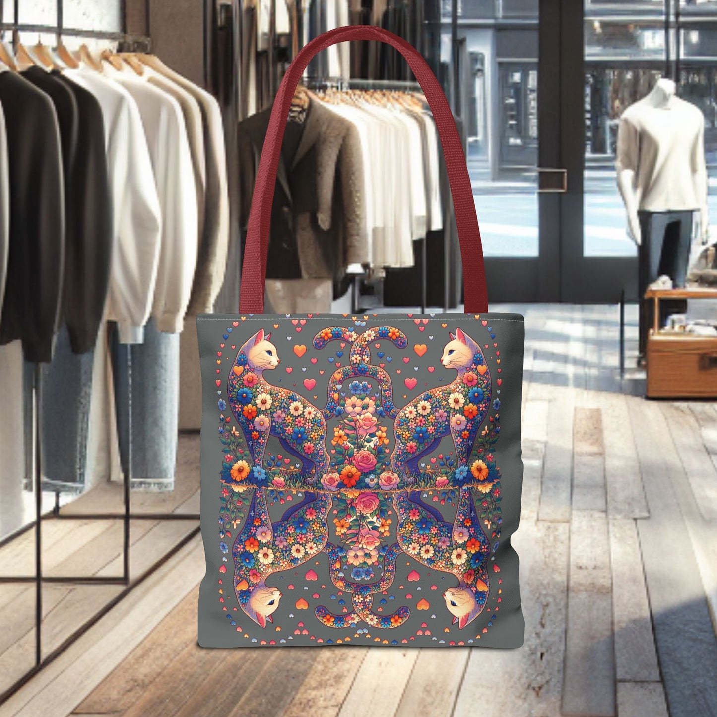Mosaic Loving Cat Dark Gray Tote Bag (AOP)