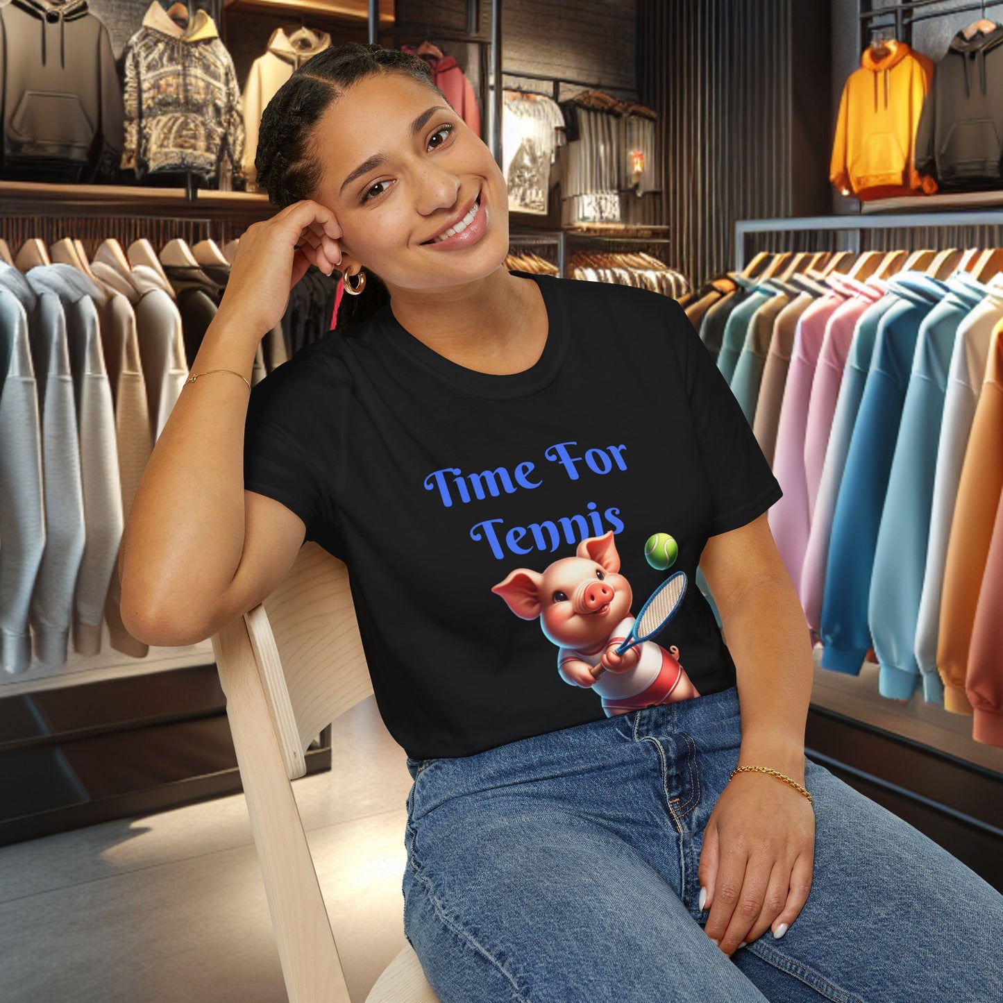 Pig Playing Tennis Unisex T-Shirt - Time For Tennis