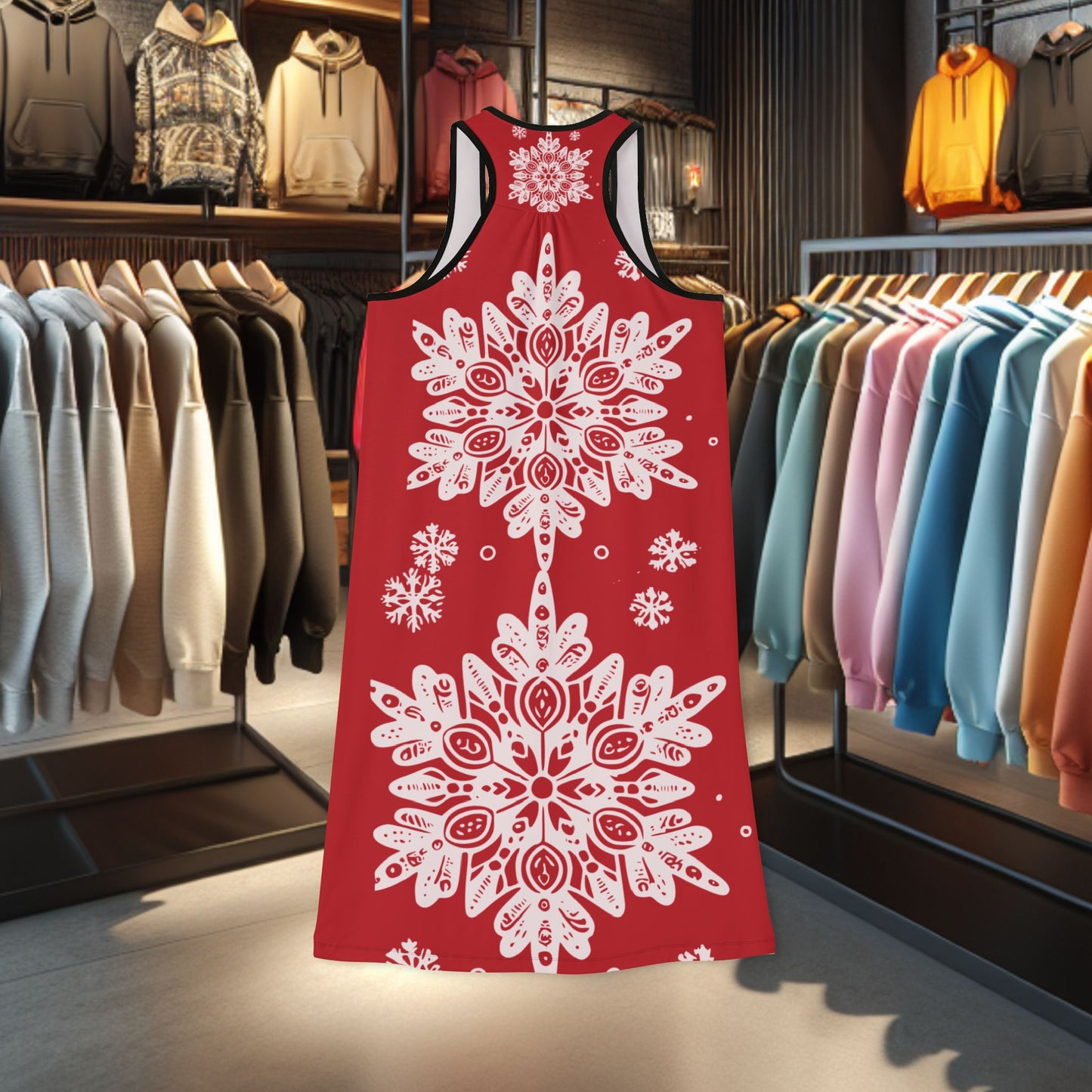 Festive Racerback Red Dress with Snowflakes