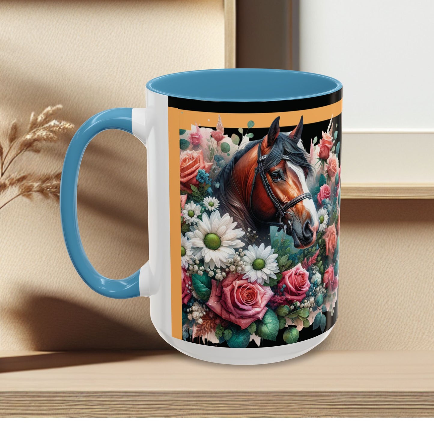 Coffee Mug Horses in Flowers 11oz 15oz