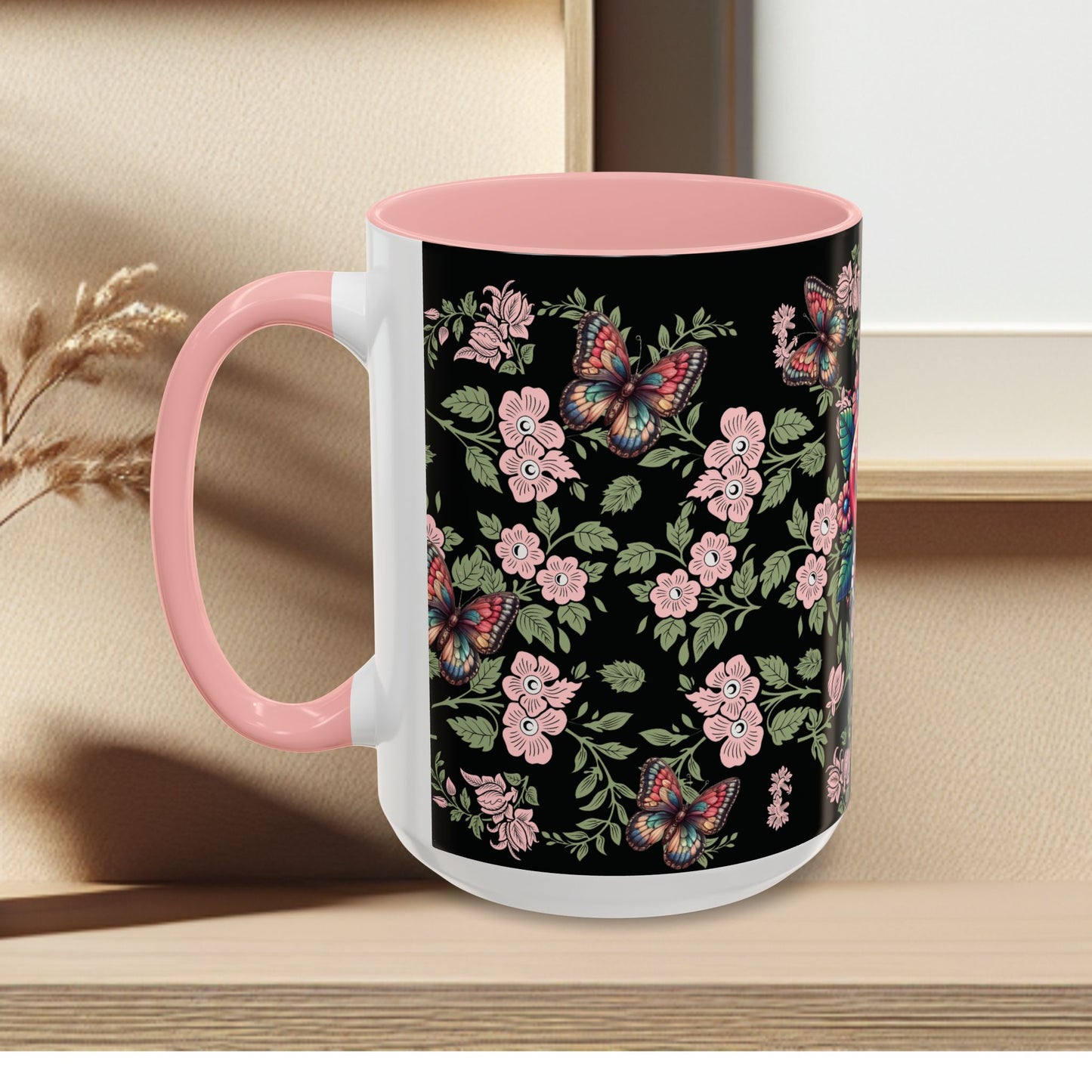 Floral Coffee Mug Black
