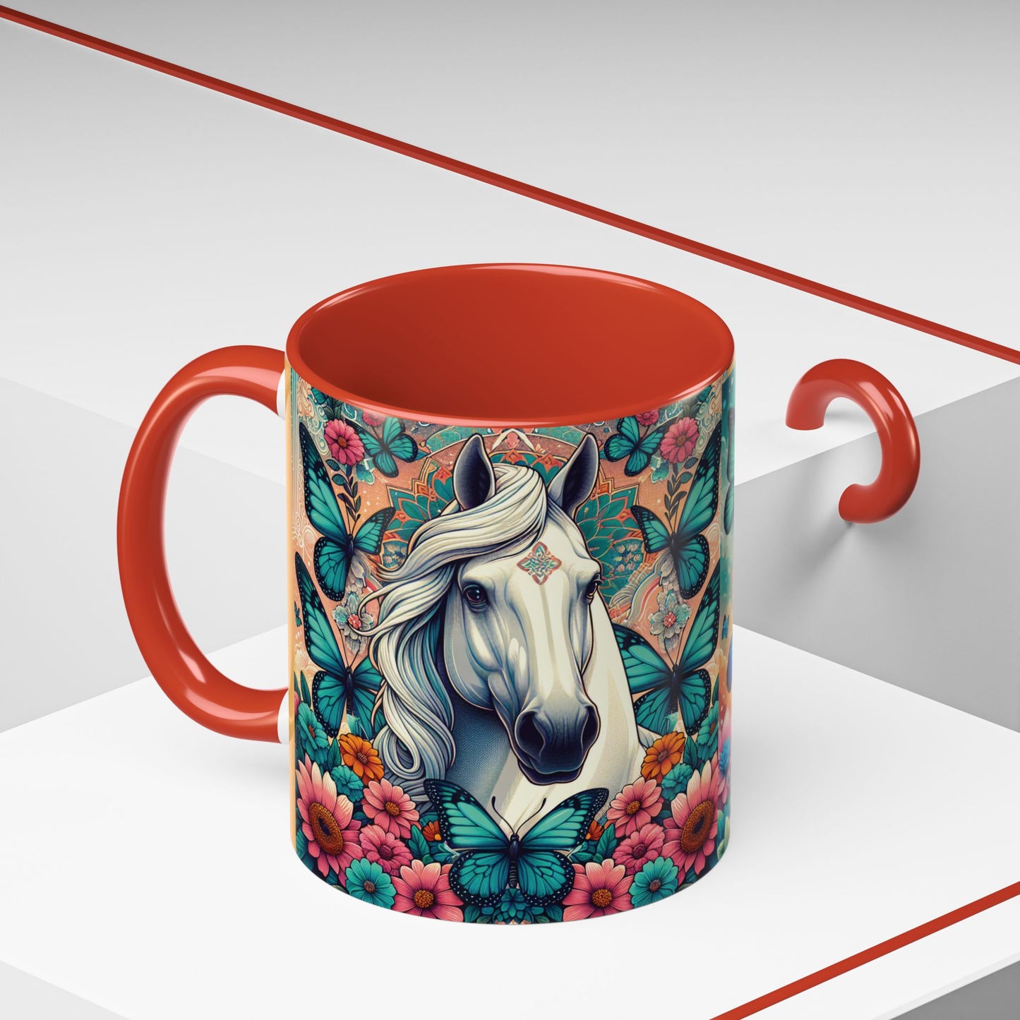 Coffee Mug Horses, Flowers, and Butterflies Mug