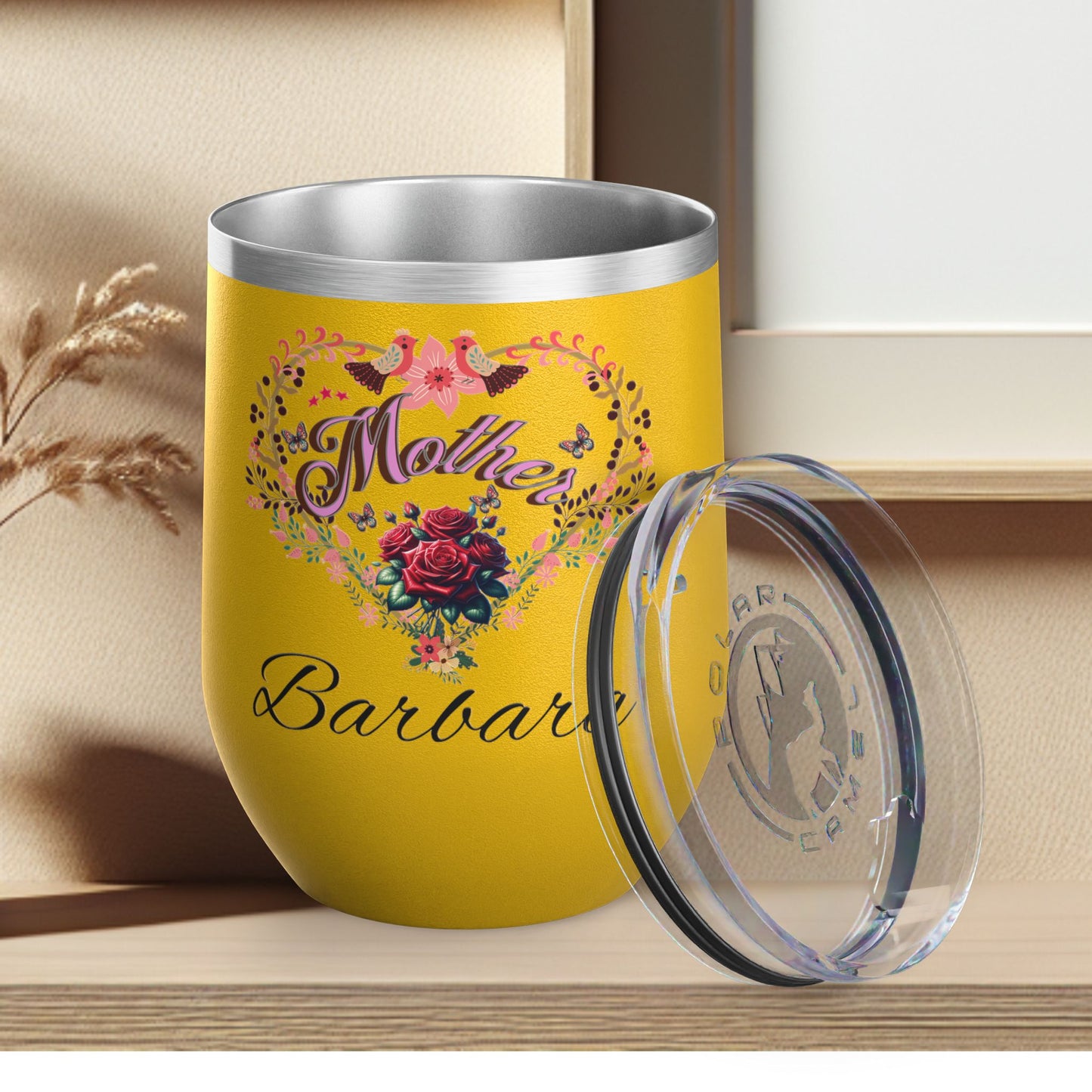 Personalized Mother’s Wine Tumbler - 12oz Floral Heart Design