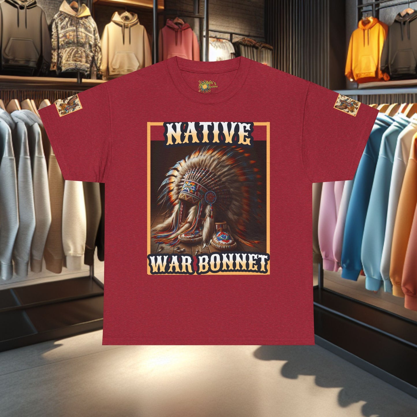 Unisex Cotton Tee - Native War Bonnet -Heavy Cotton Tee-