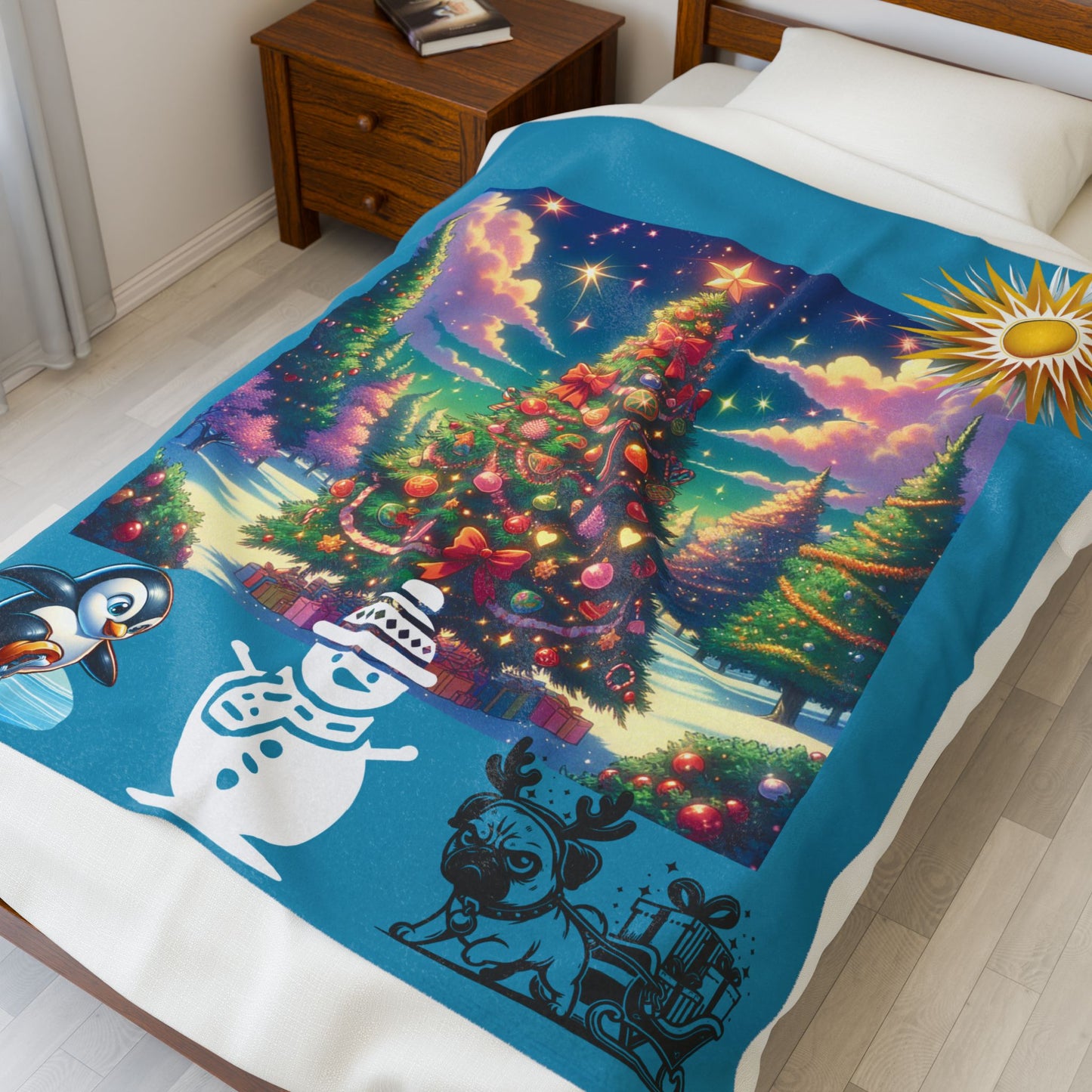 Christmas in the Forest Velveteen Plush Blanket