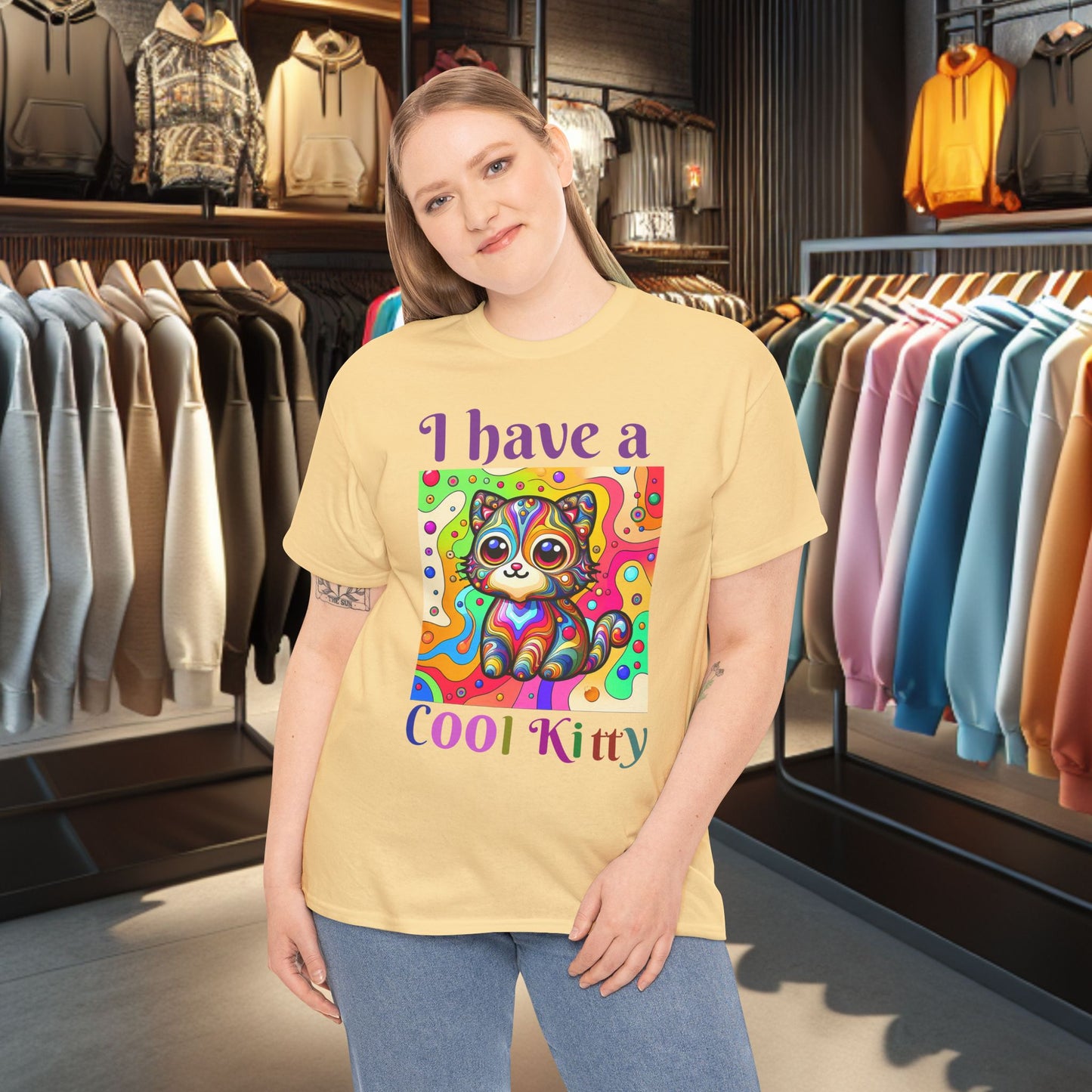 Cool Kitty Heavy Cotton Tee | Cat Lover Gift | Colorful Fun Shirt | Cute Animal Apparel | Perfect for Birthdays & Pet Lovers