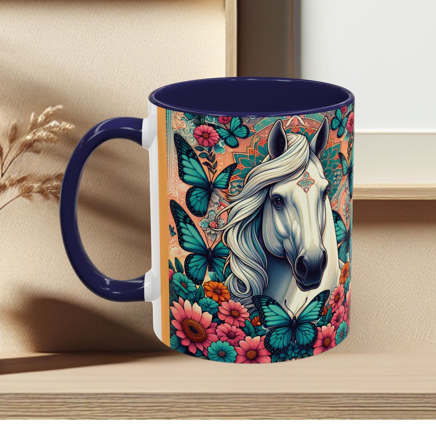 Coffee Mug Horses, Flowers, and Butterflies Mug