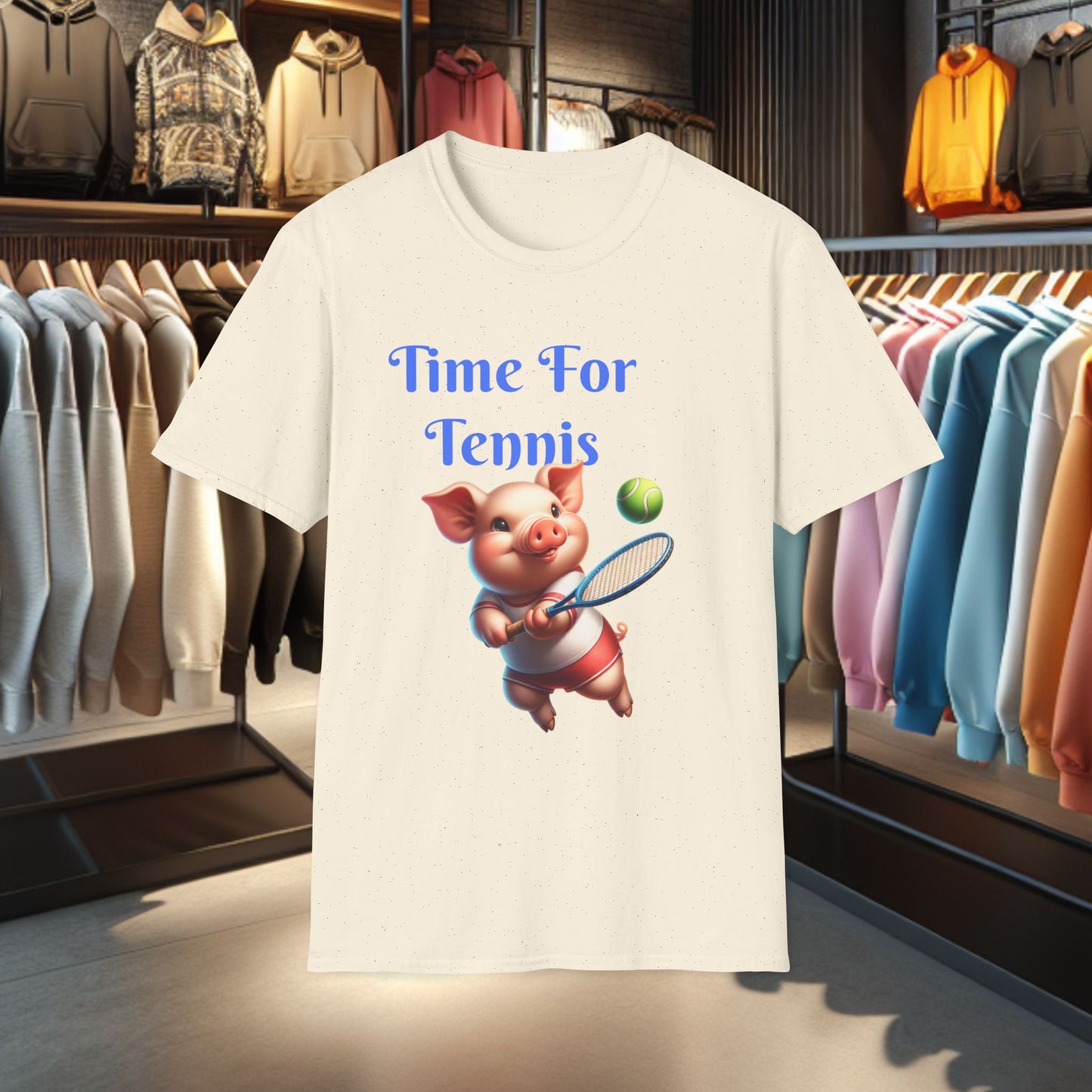 Pig Playing Tennis Unisex T-Shirt - Time For Tennis