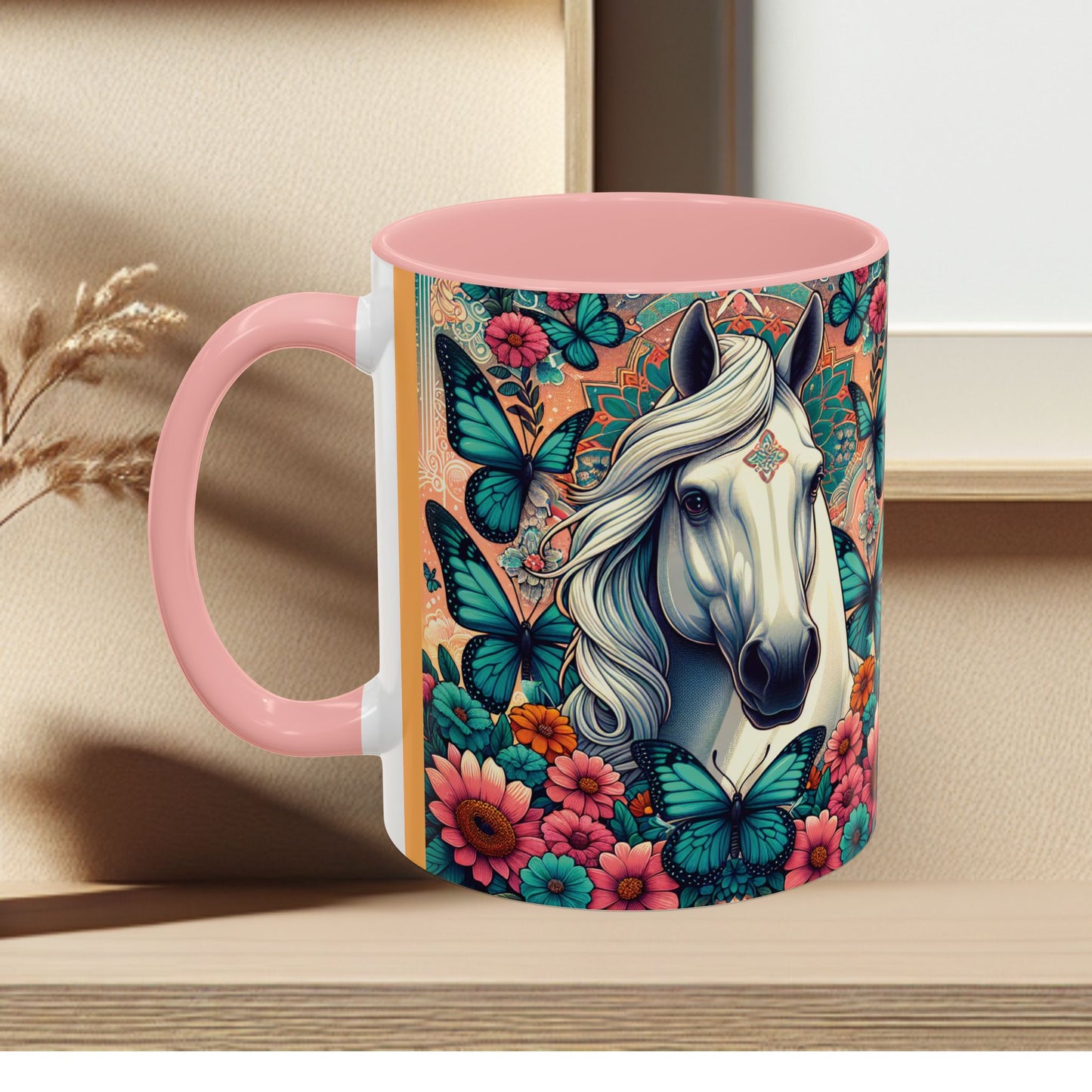 Coffee Mug Horses, Flowers, and Butterflies Mug