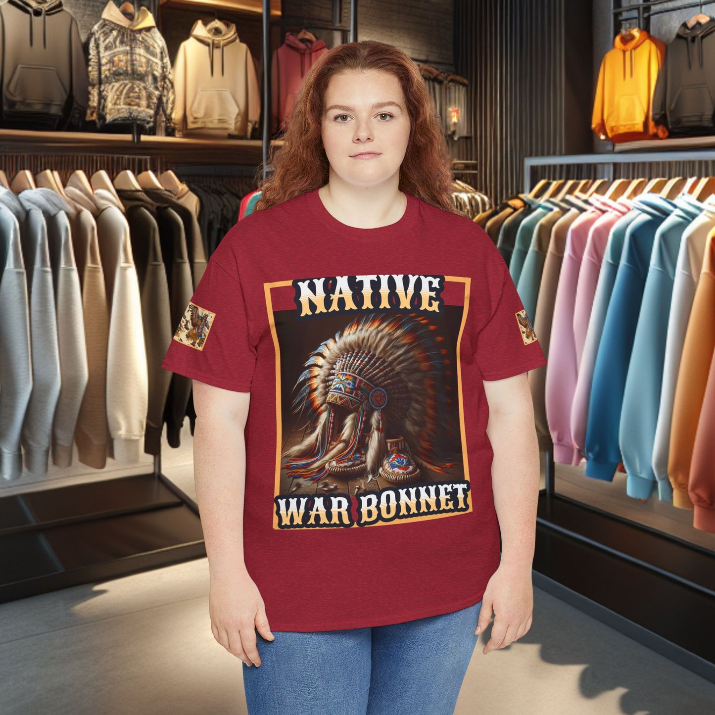 Unisex Cotton Tee - Native War Bonnet -Heavy Cotton Tee-