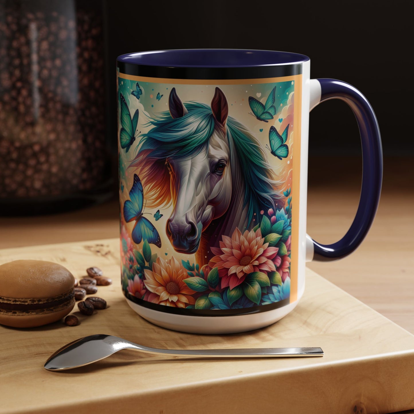 Coffee Mug Horses, Flowers, and Butterflies Mug
