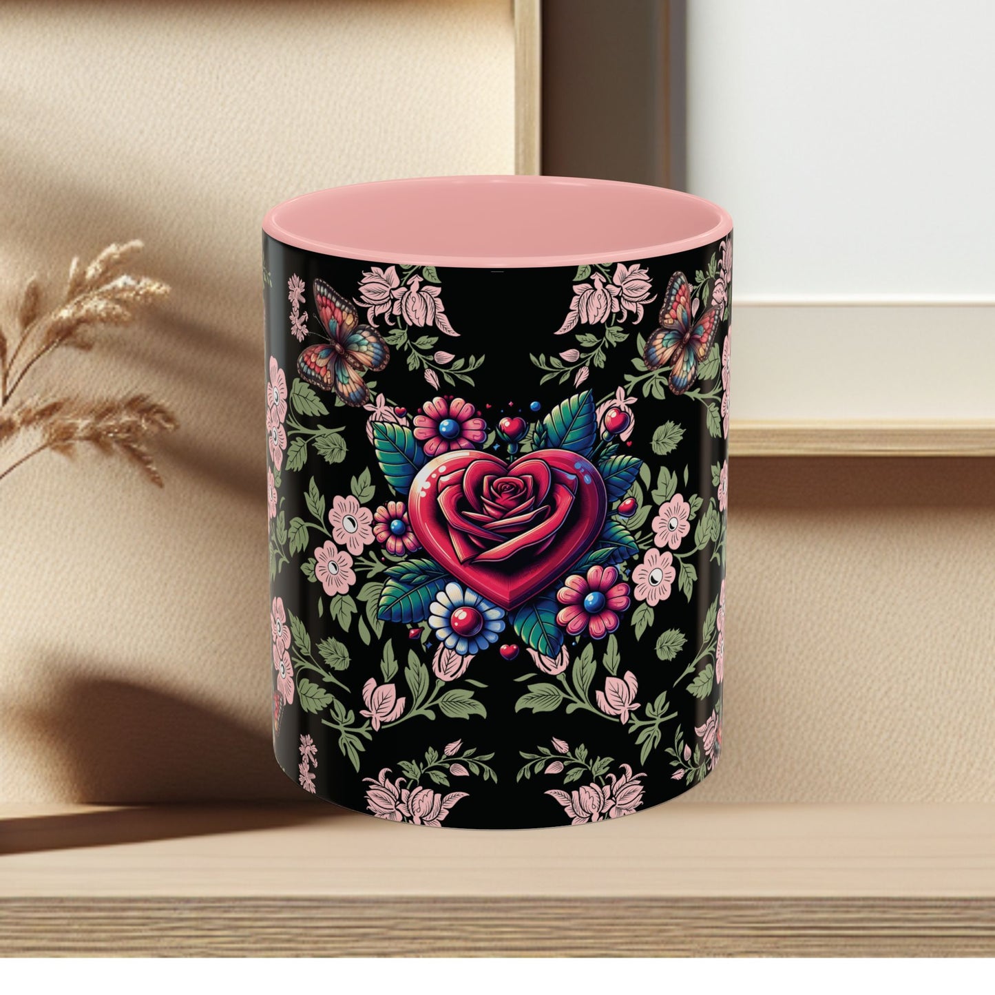 Floral Coffee Mug Black